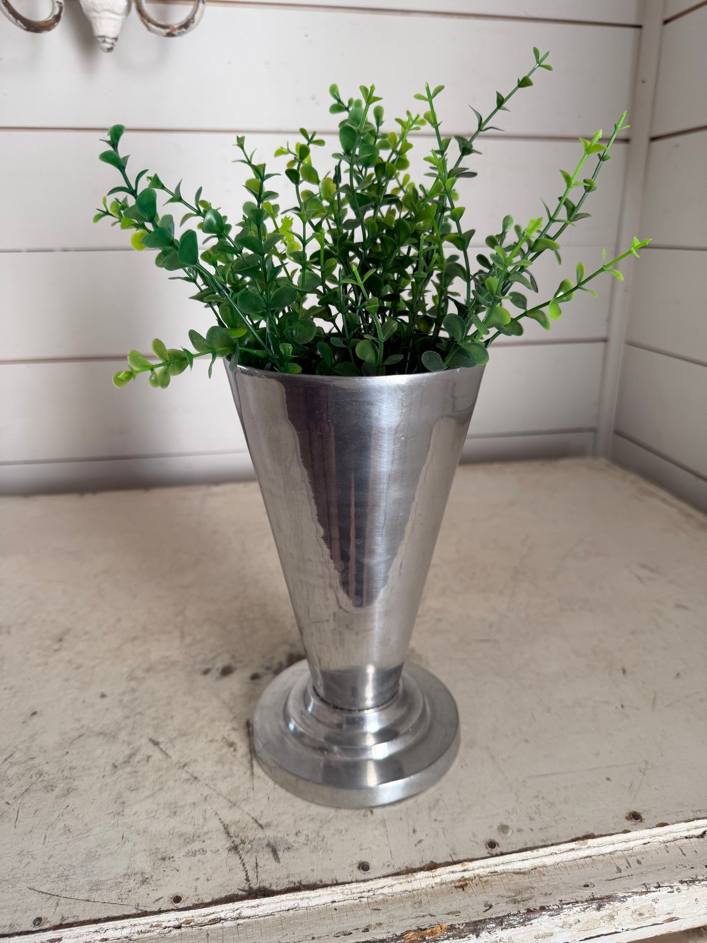 Vintage metal vase does - not include greenery