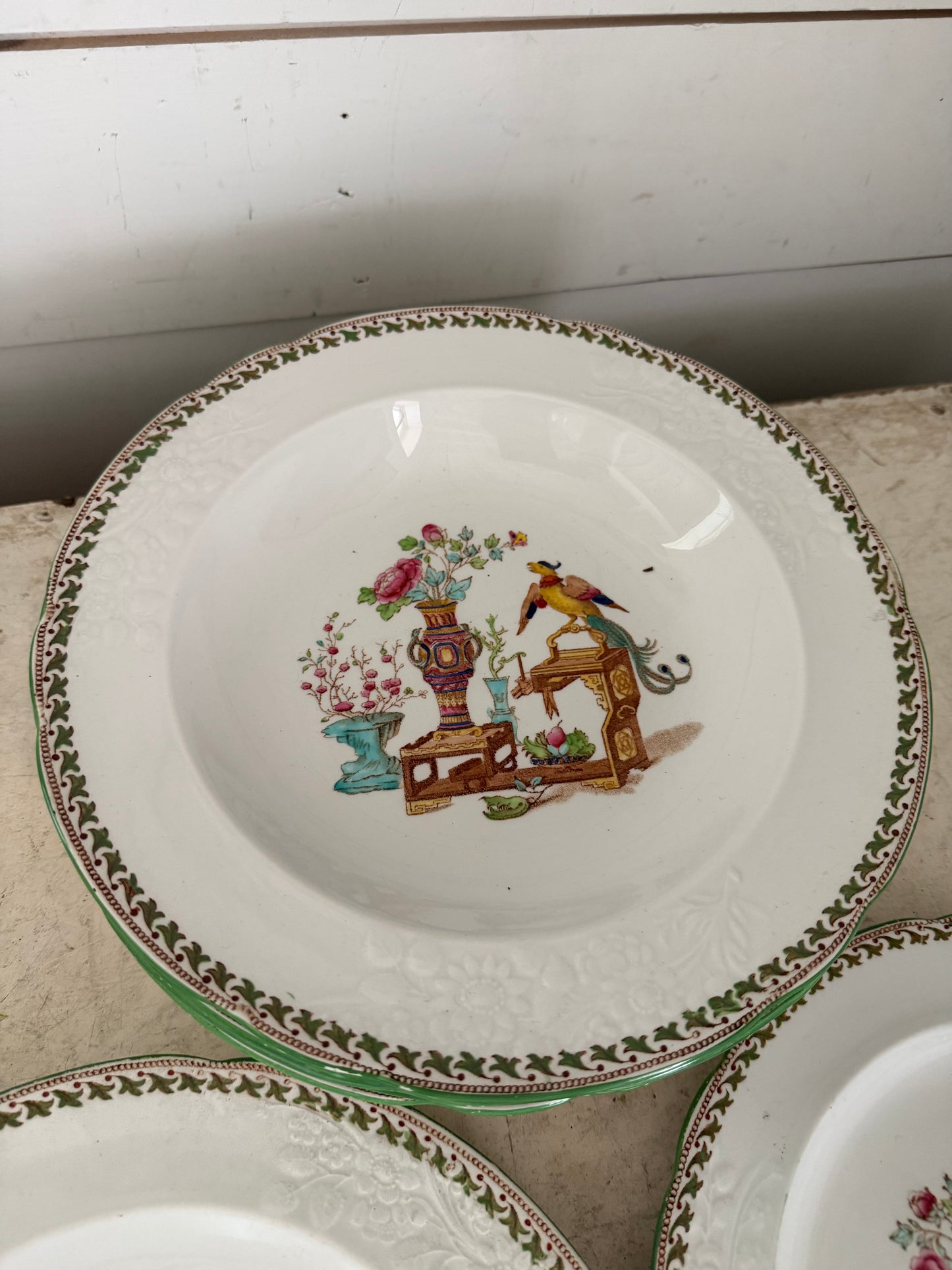 Antique Spode Chinoserie Green Transferware sold Individually