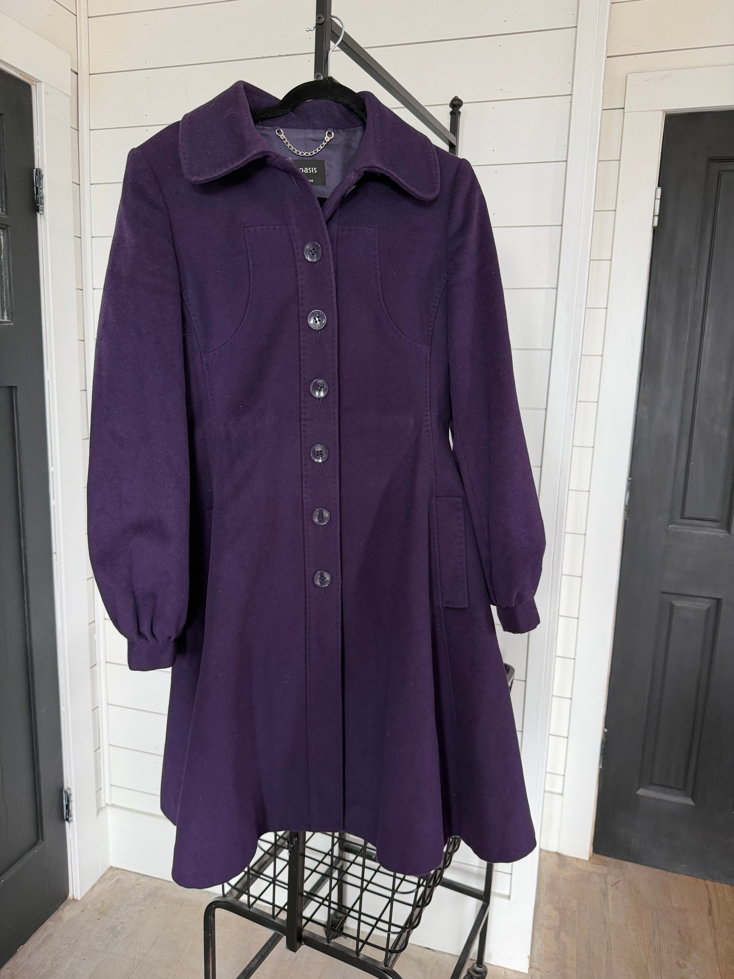Purple Wool Coat from England no belt US sz 8 uk 14