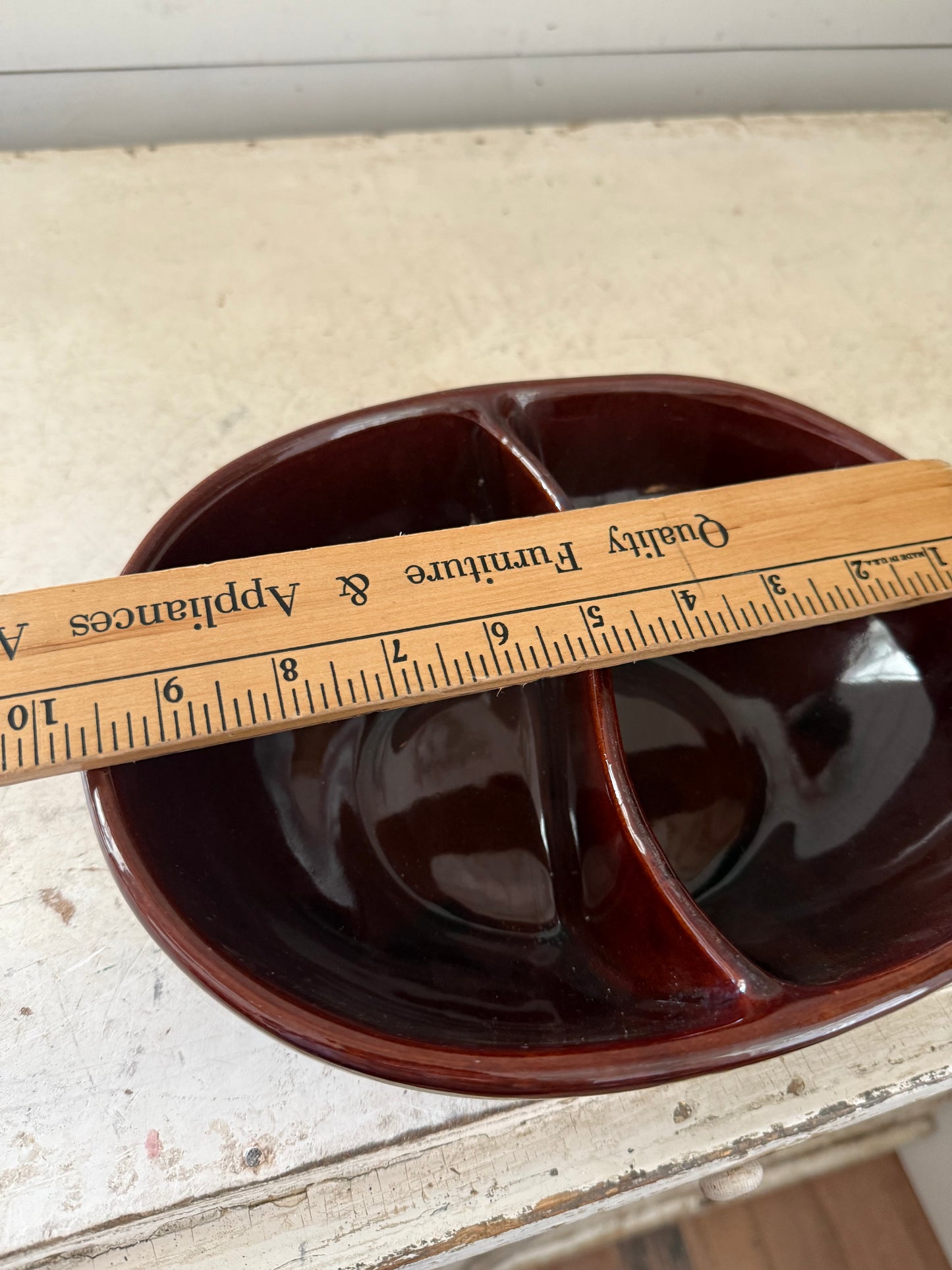 Vintage MARCREST Stoneware Daisy Dot Divided Serving Bowl Sectional Dish