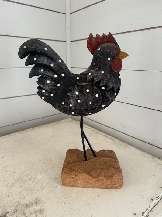 Rooster handpainted and handcarved wooden sculpture 14" x 4" CARVED