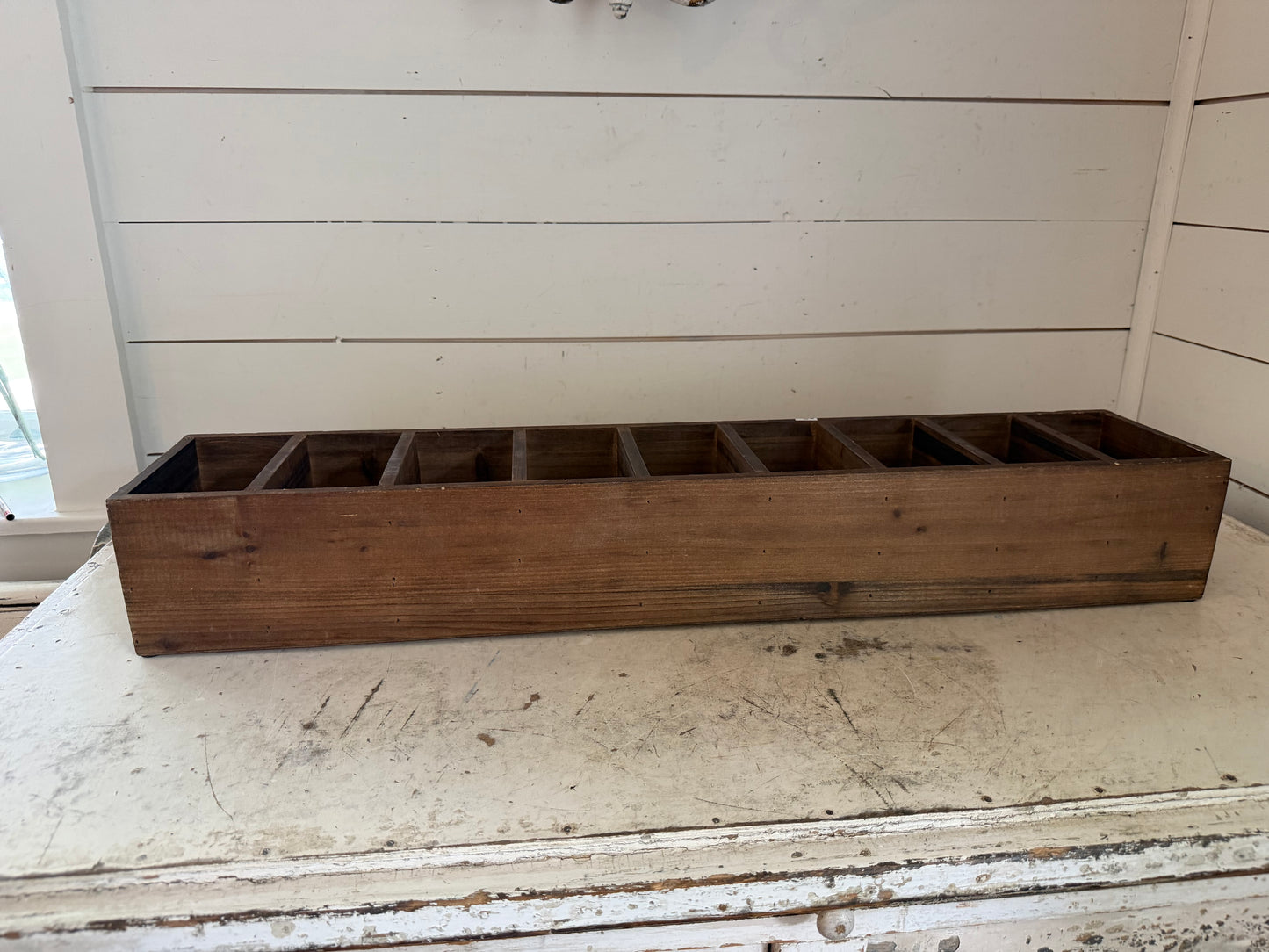 Large divided wood box will get makeover
