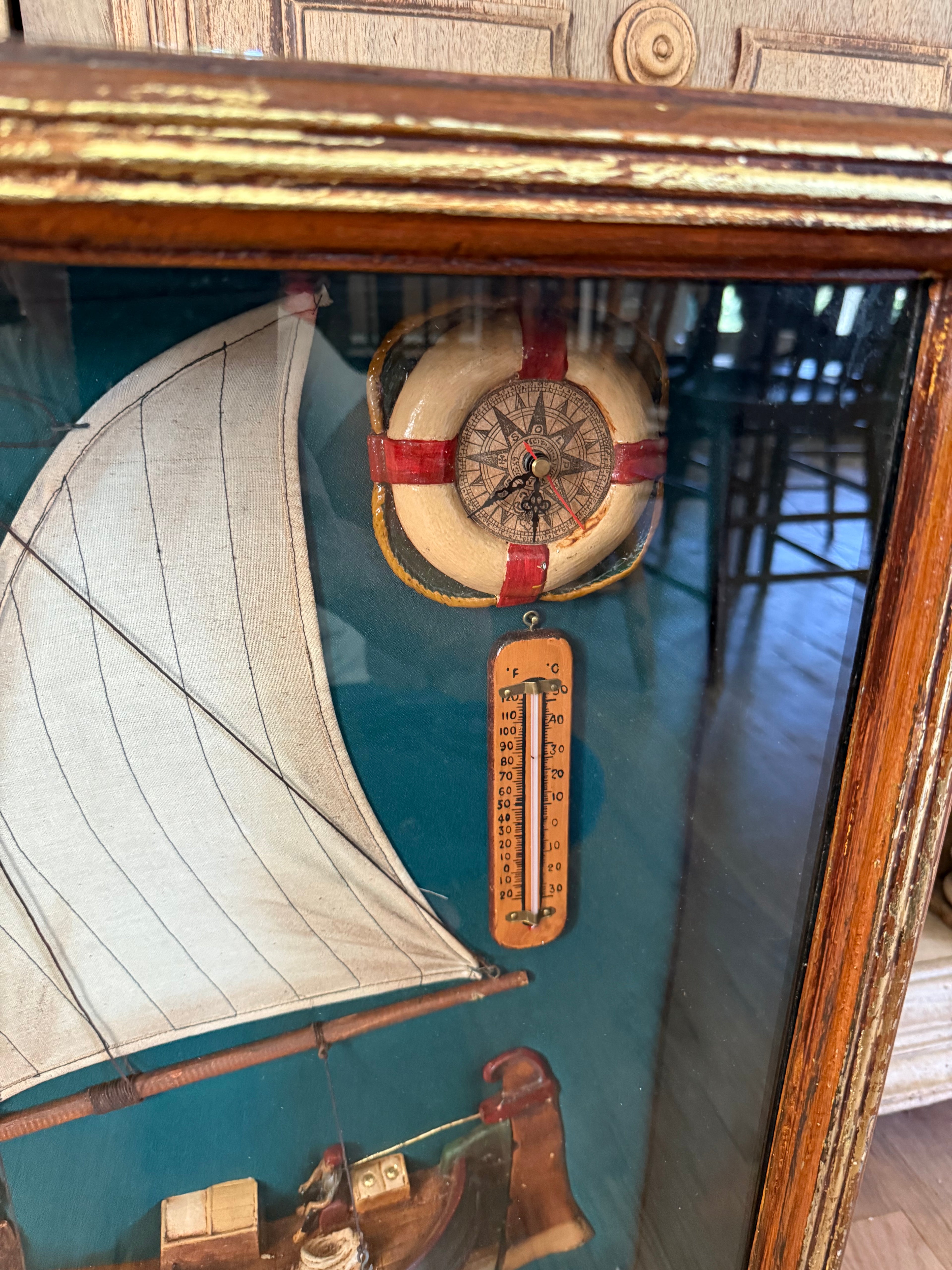 Oversized ship, shadowbox fisherman core