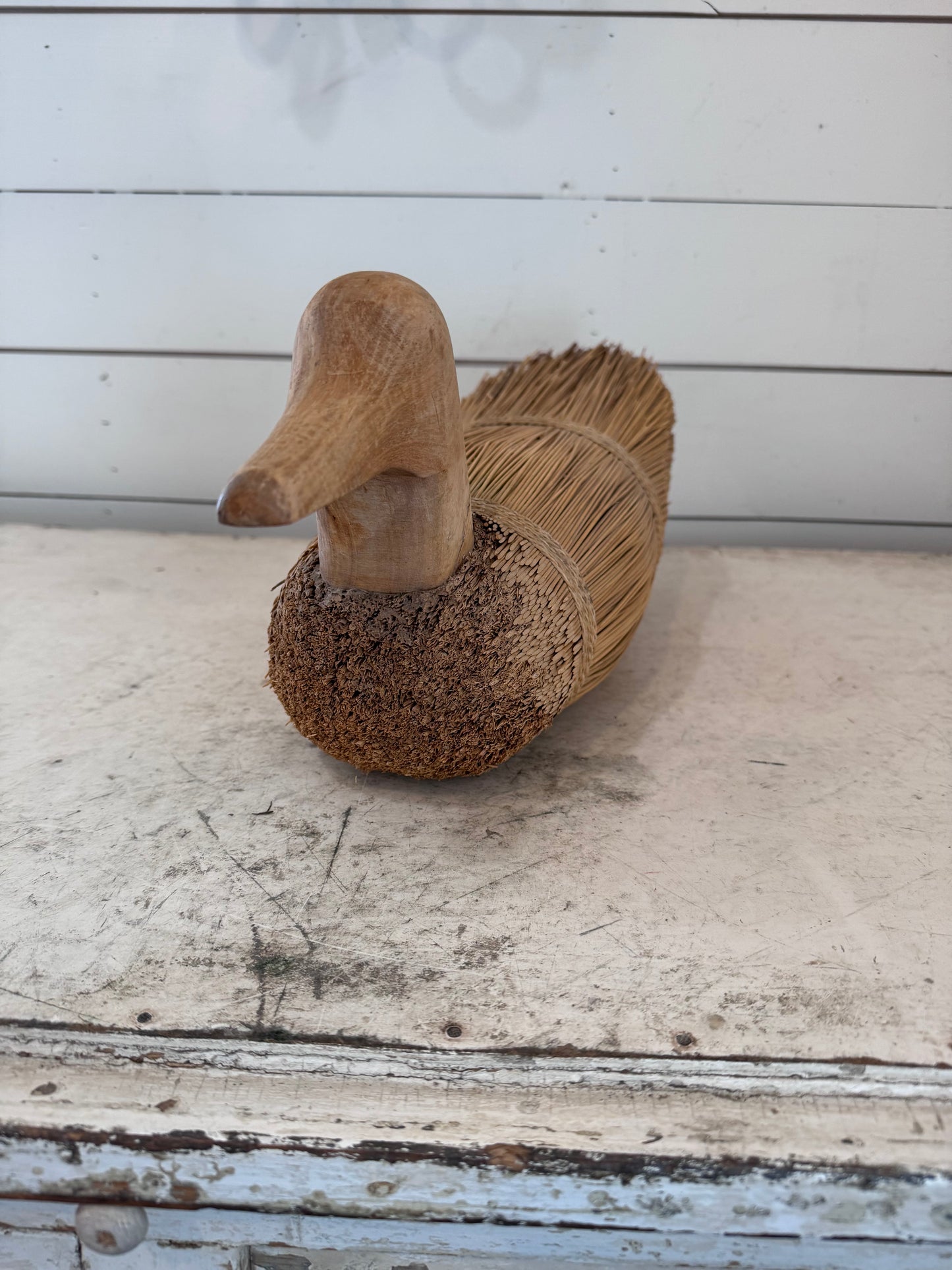 Carved Wood Duck with Reed Body