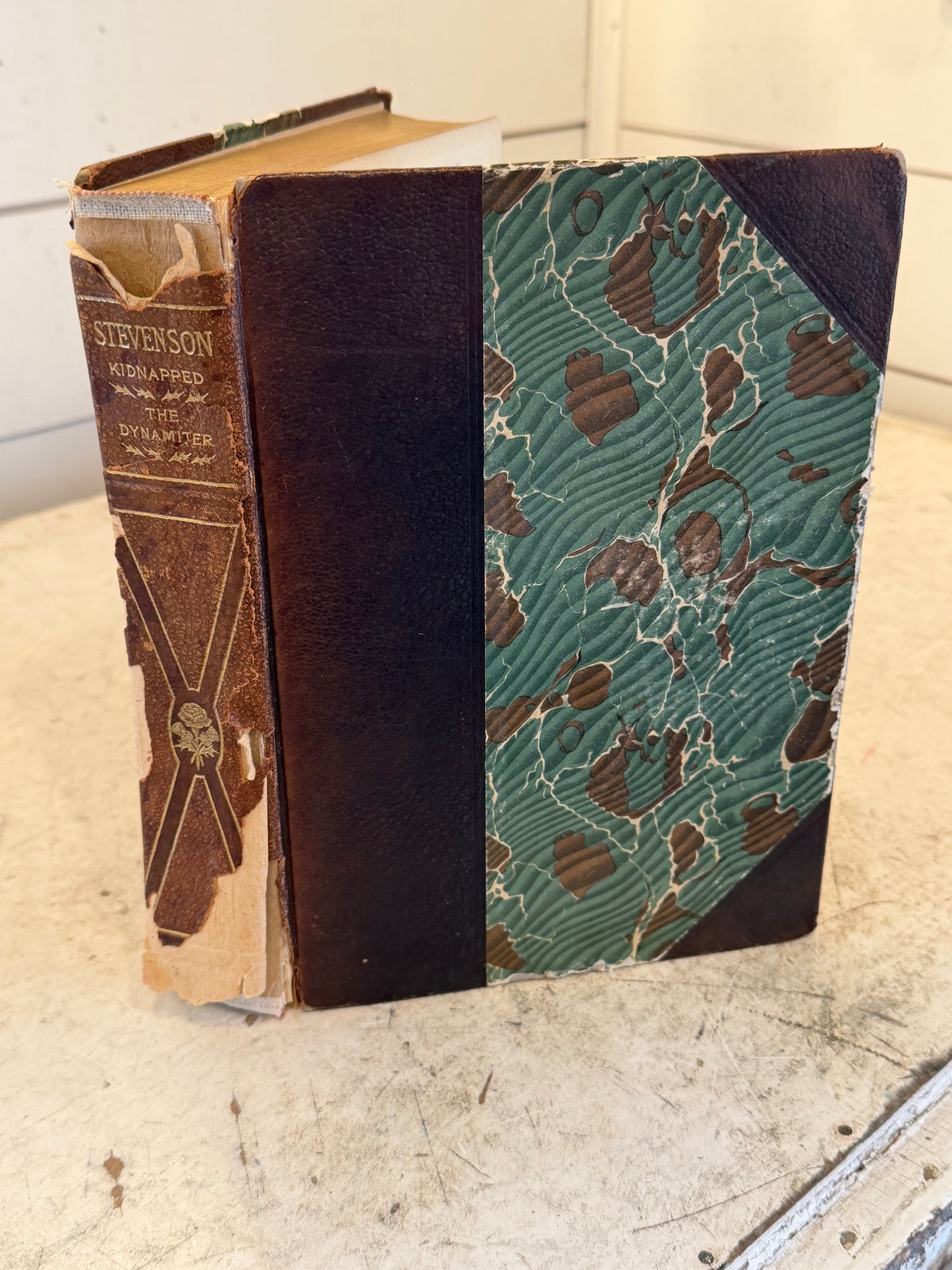 Antique leather bound kidnapped book