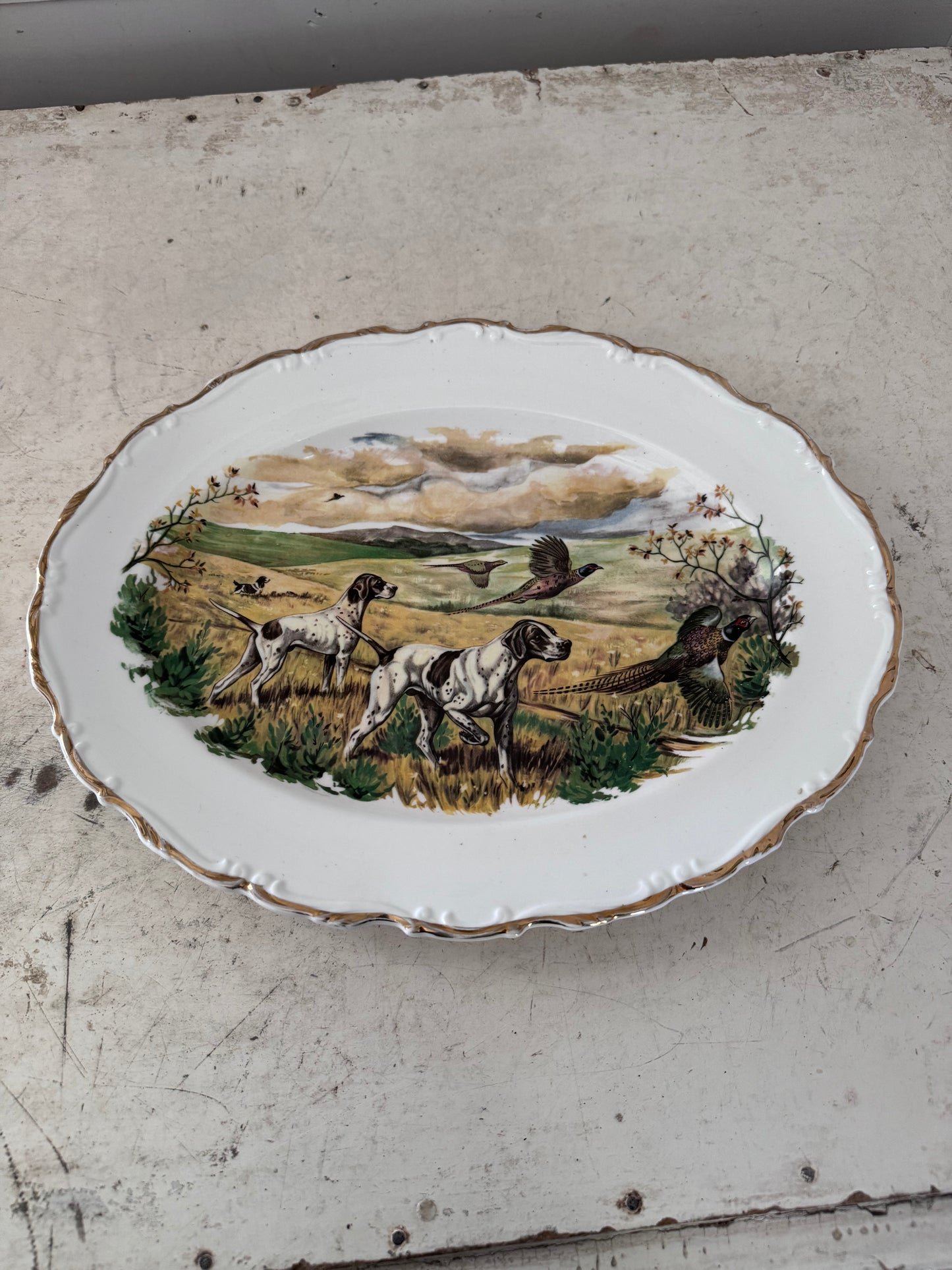 Vintage English Pointers and Pheasants Platter