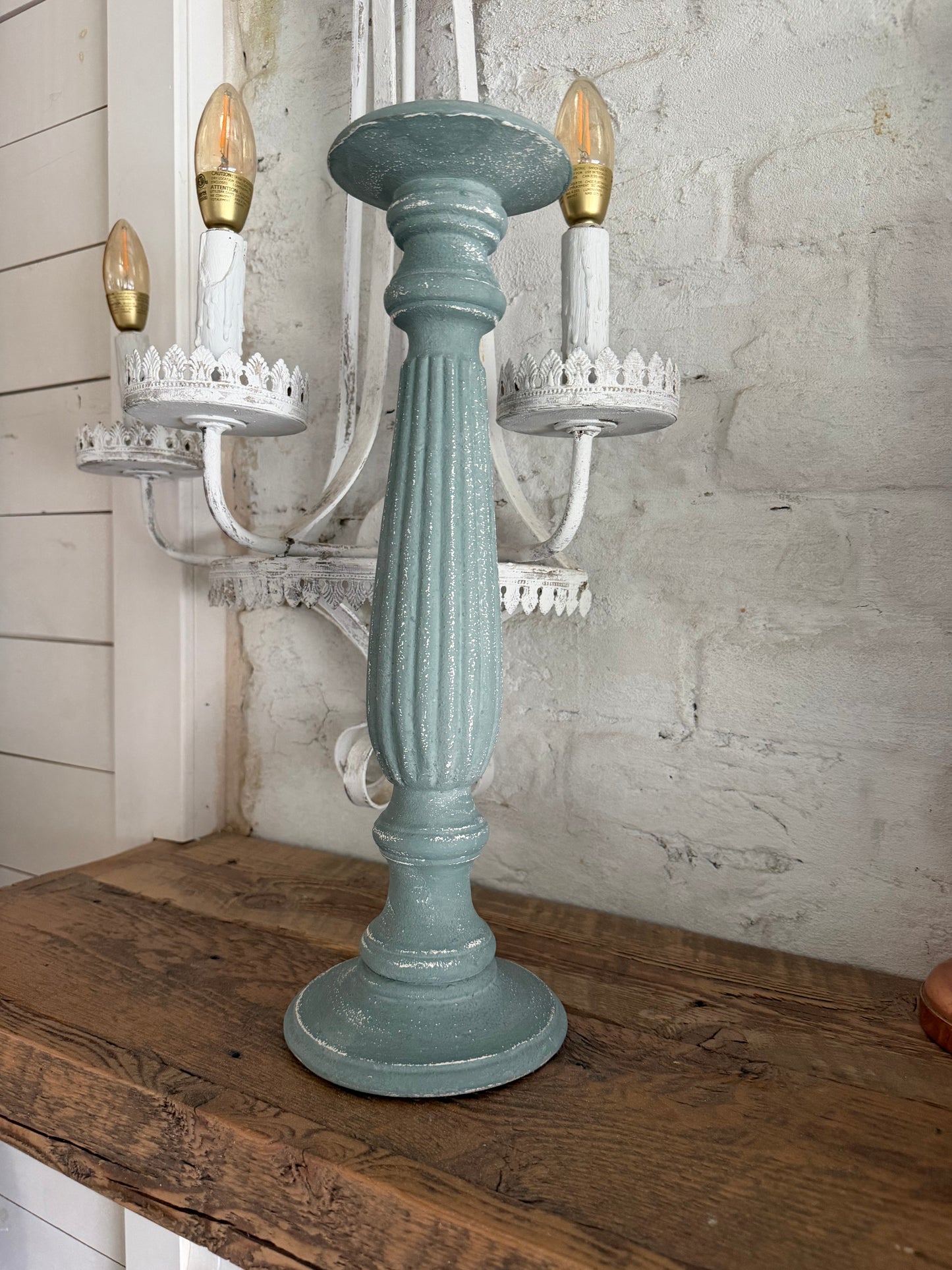Hand Painted Fluted Candlestick in Kent Blue