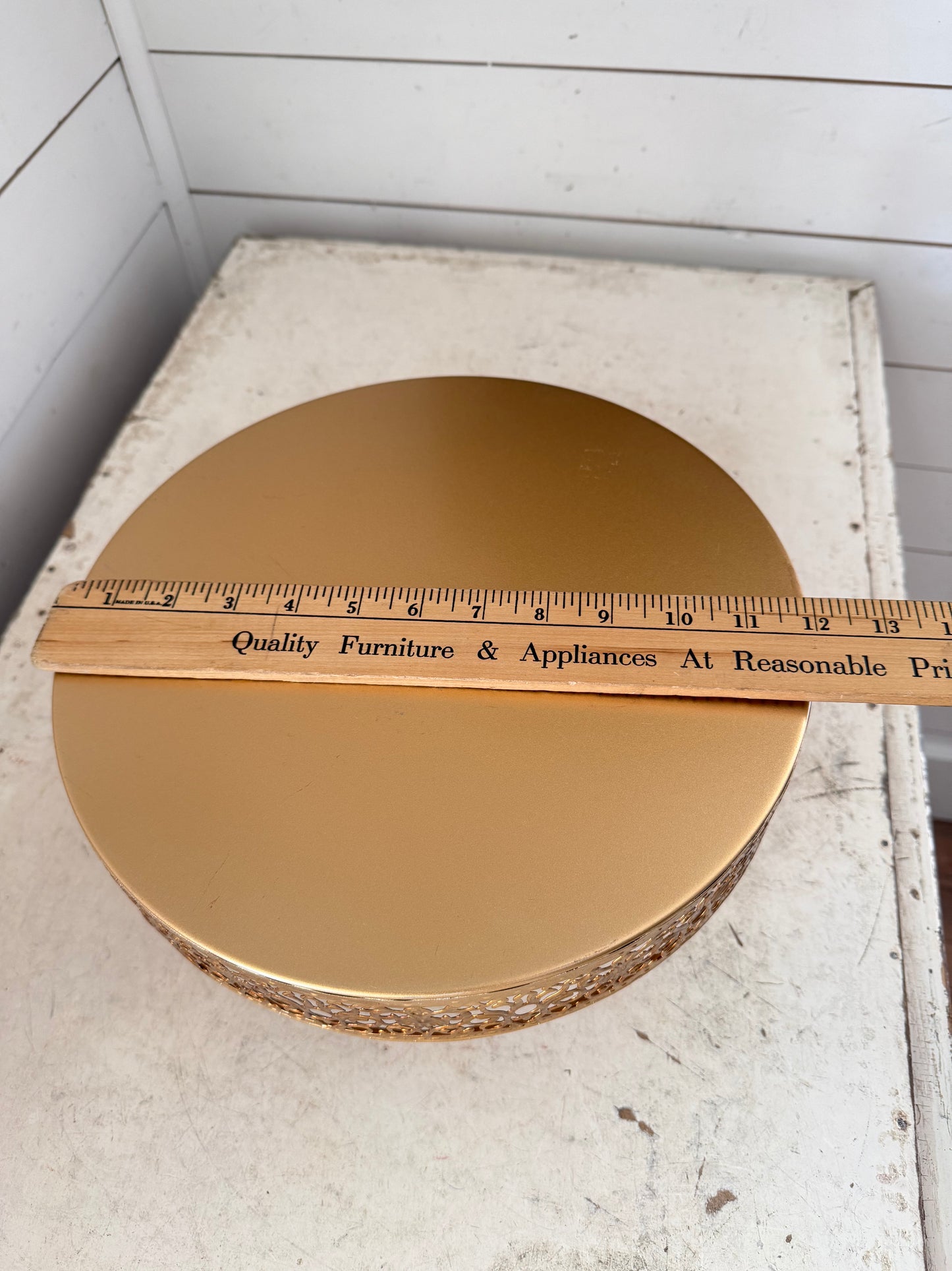 Gold Colored Cake Stand with Metal Lace