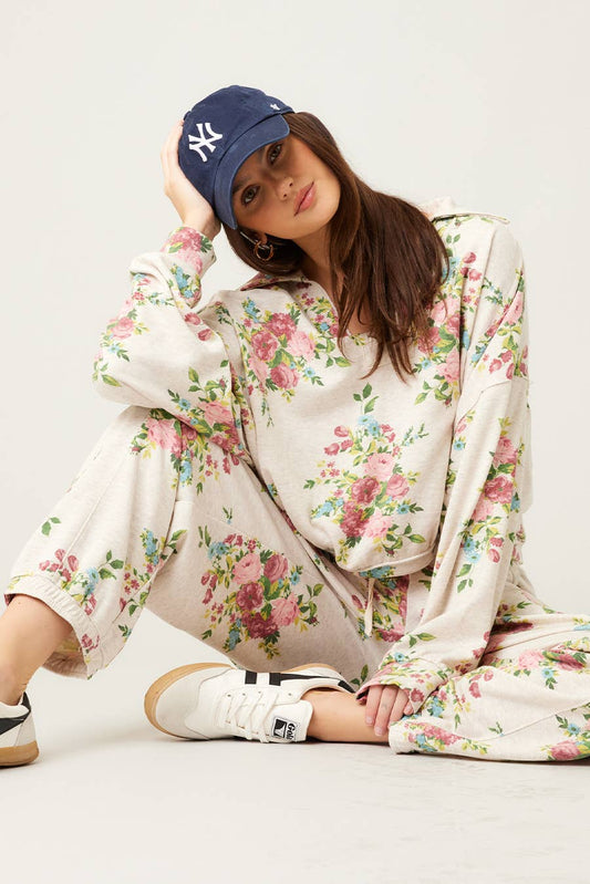 Floral Cotton Terry cropped sweatshirt