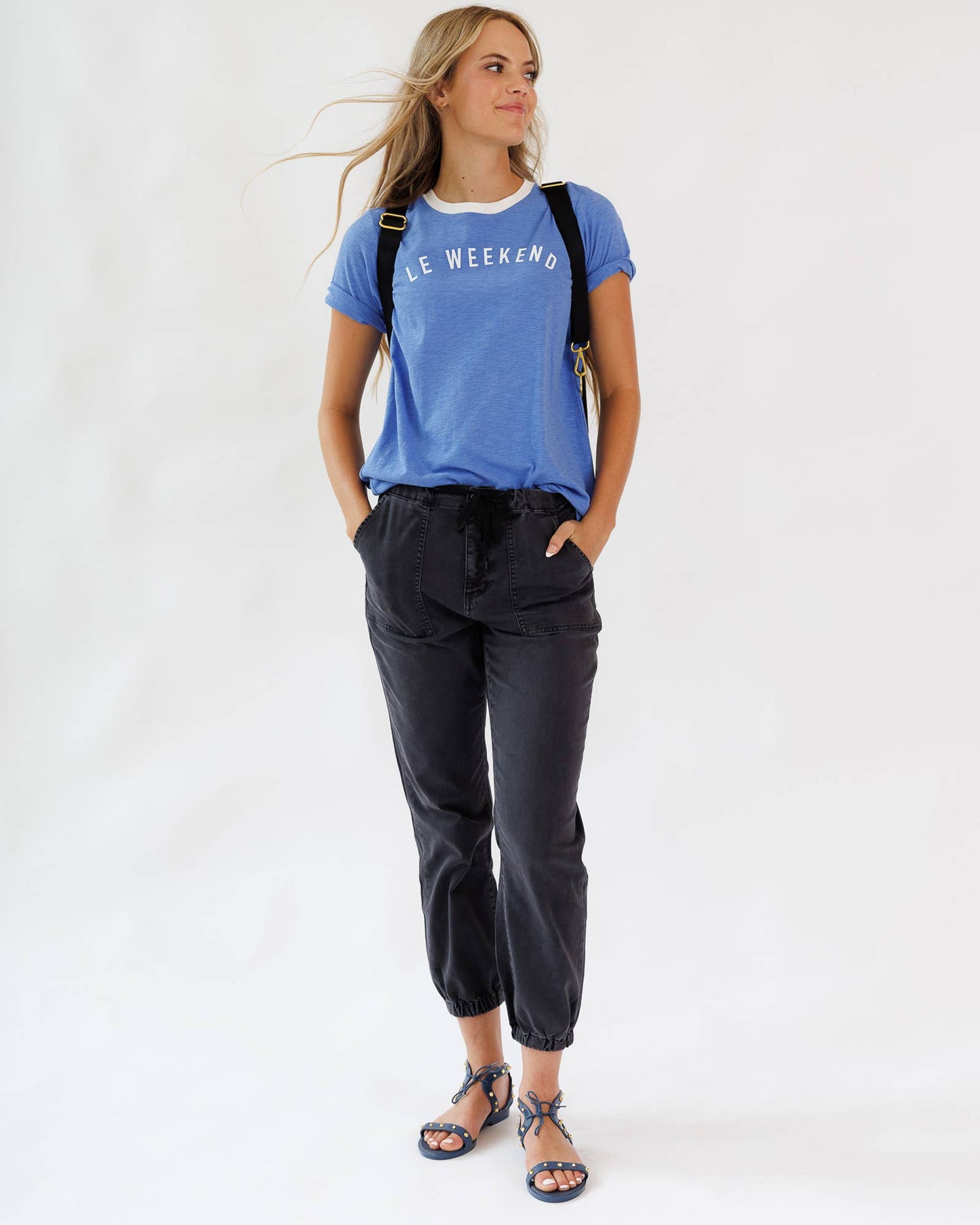 Le Weekend Blue Short Sleeve Graphic Statement Tee