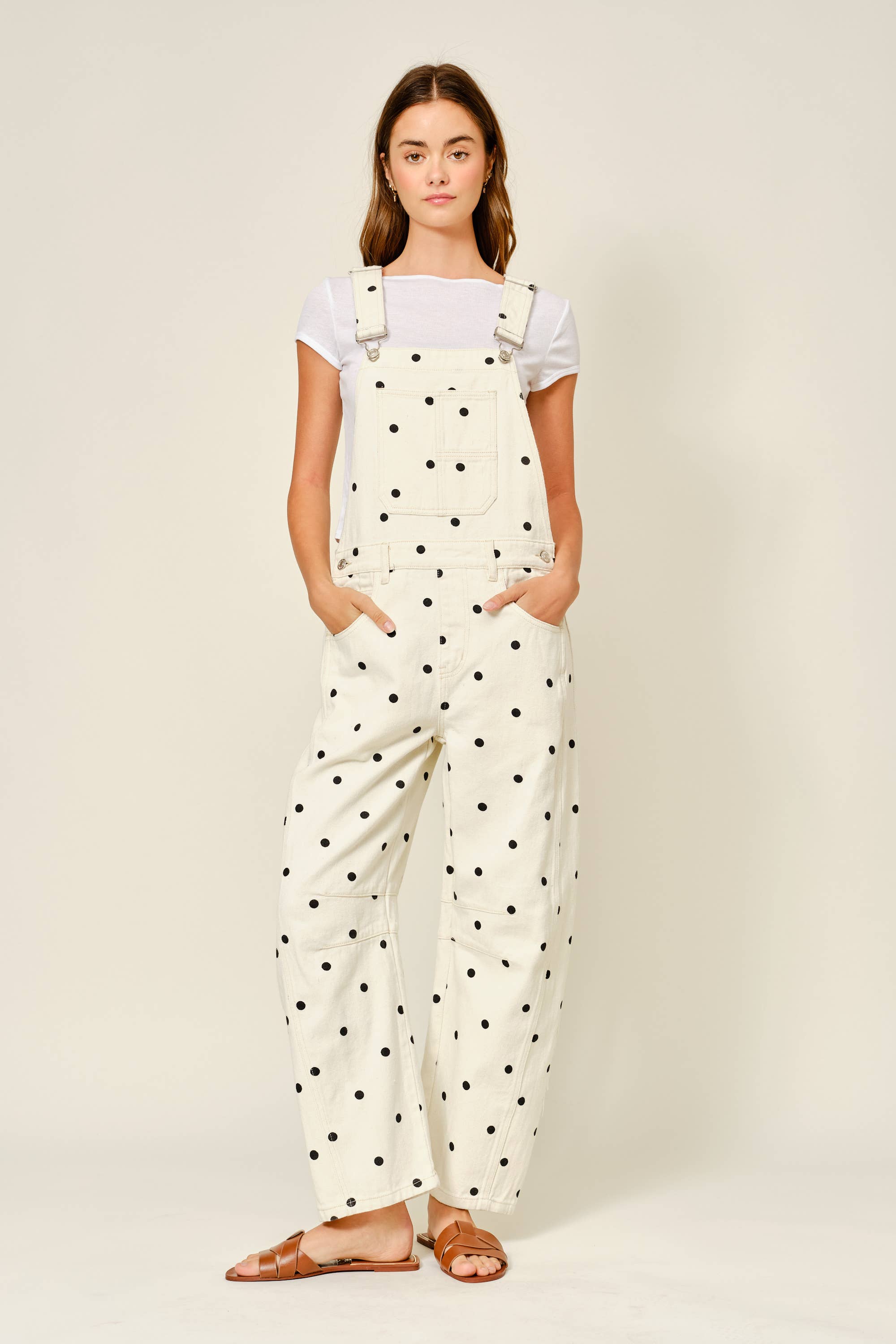 Polka Dot Relax Fit Denim Overalls