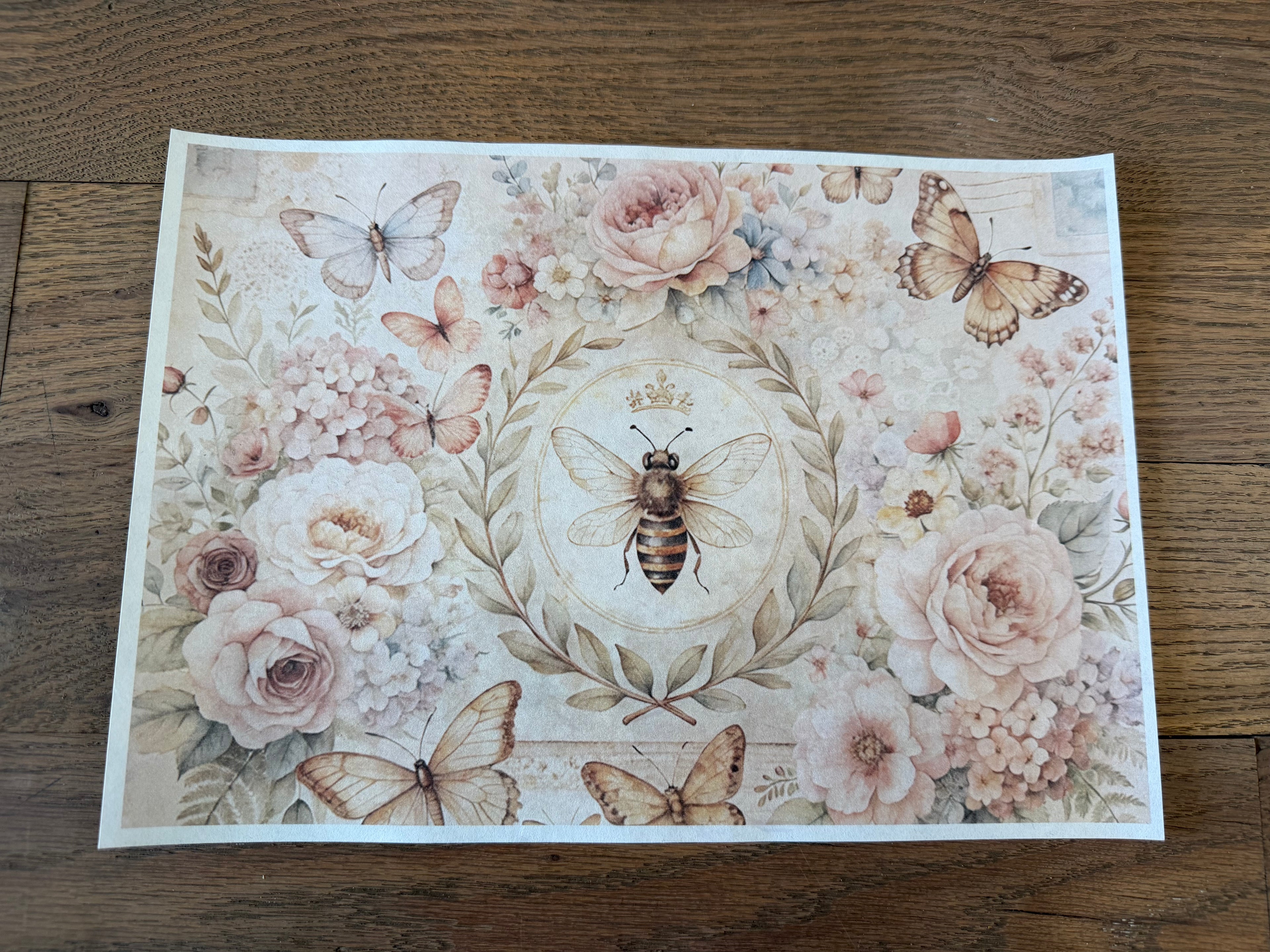 Shabby Floral Bee | JRV A4 Rice Paper