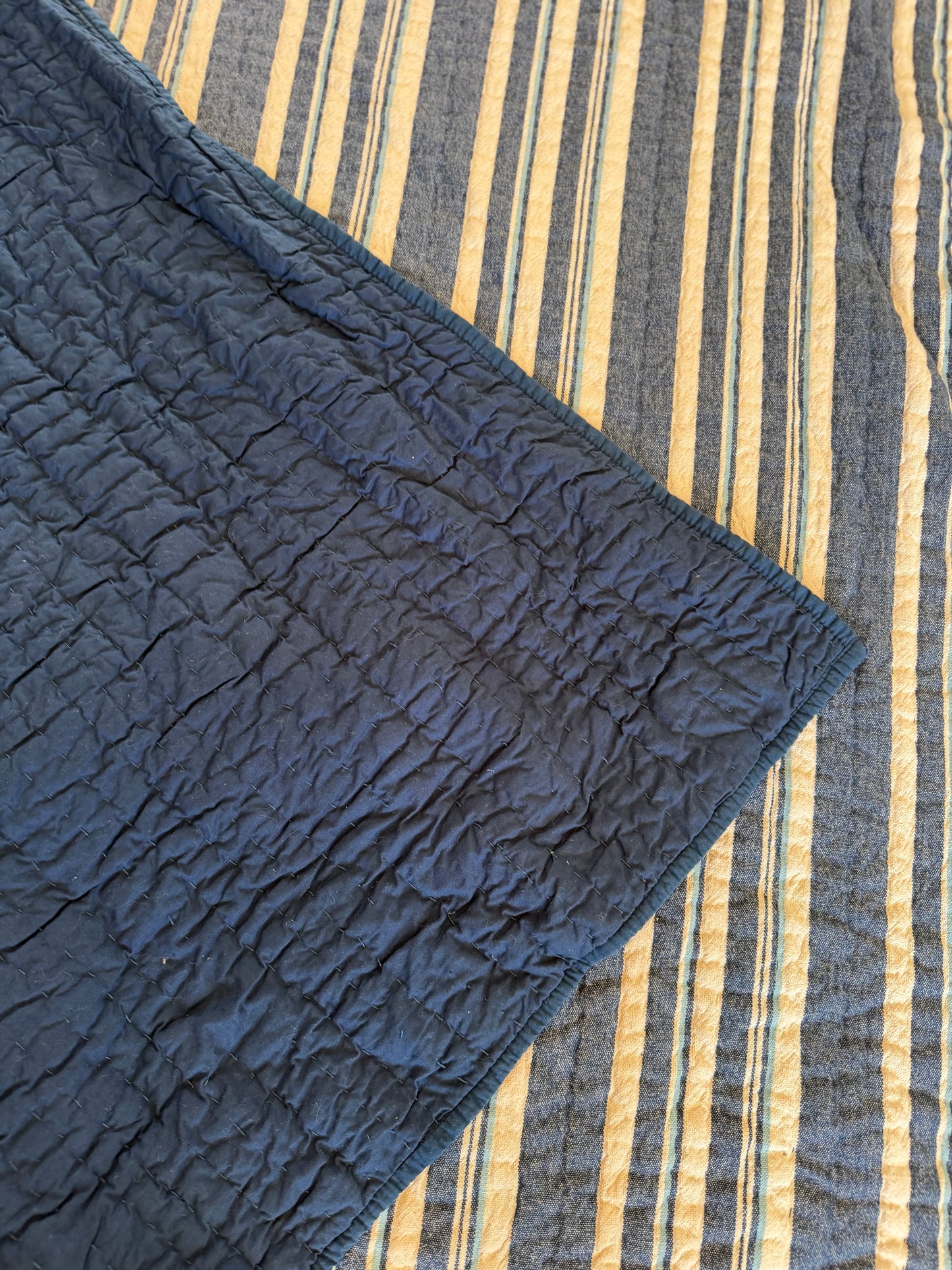 Striped Quilted Denim Quilt Full/Queen