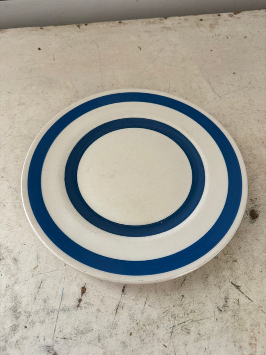 Vintage Staffordshire Chefware plate, blue and white, Cornish ware