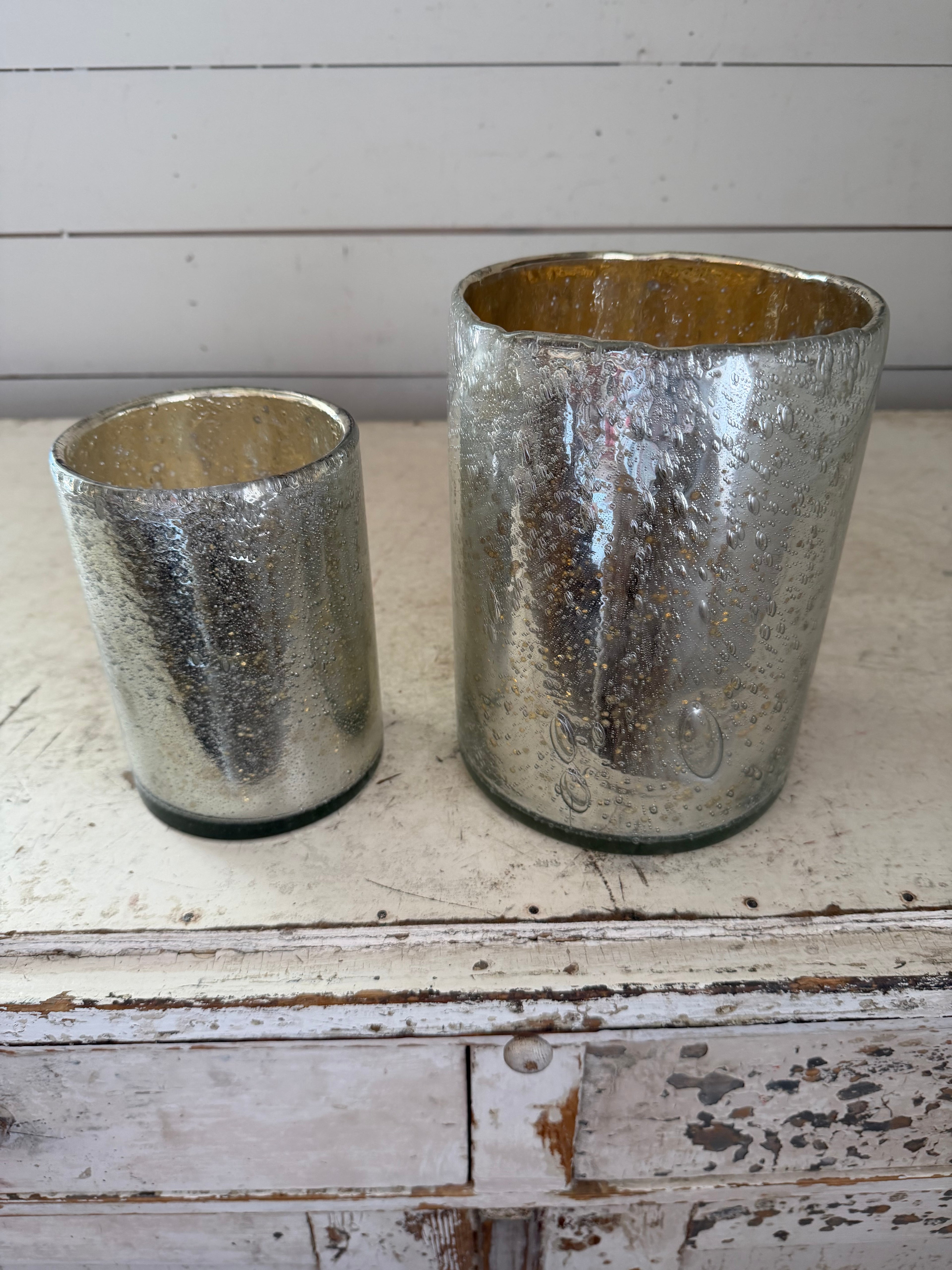 Crate and Barrel Mercury Glass Hurricane Candle Holder or vase sold individually
