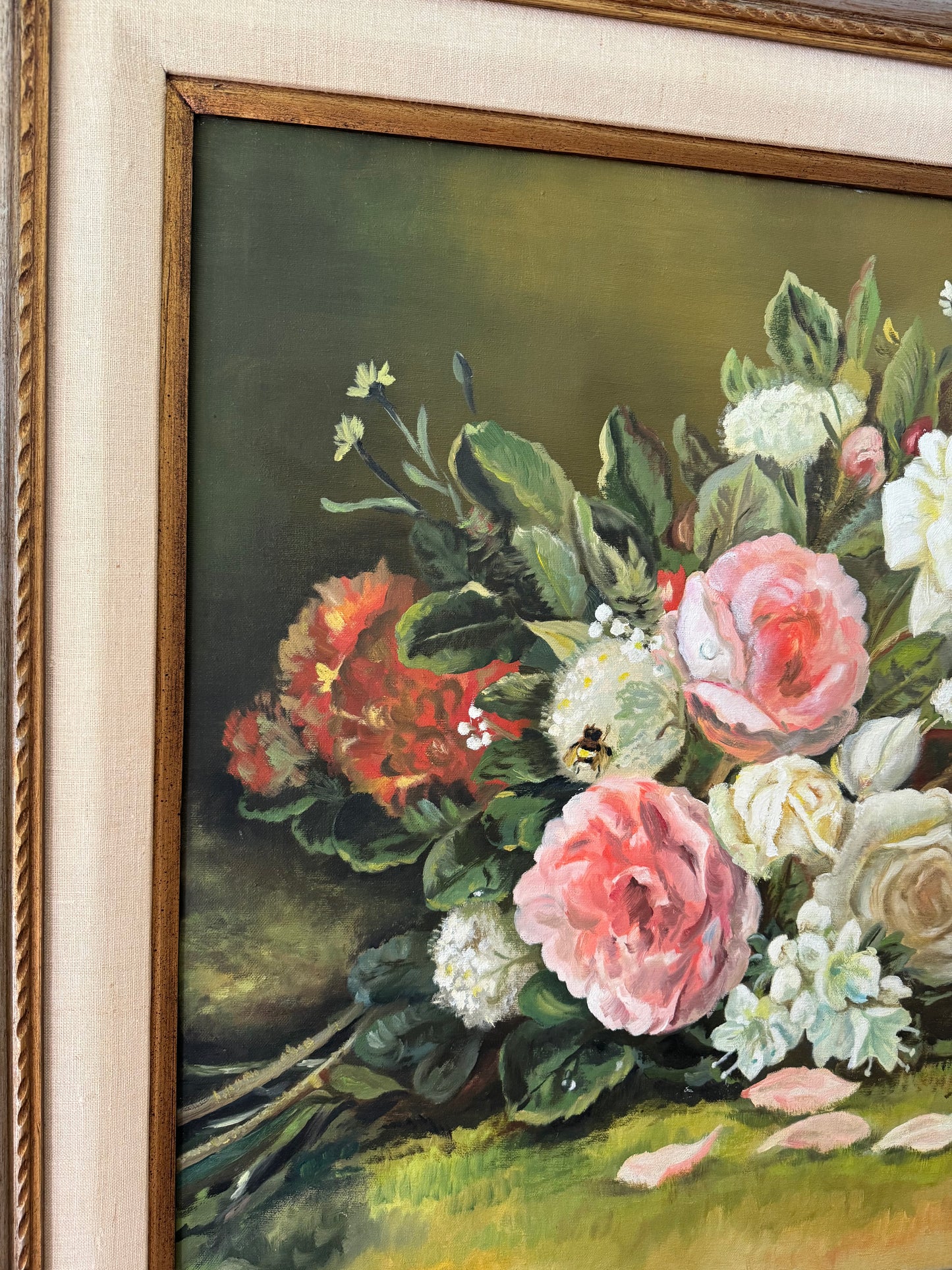 Vintage Original Floral Still Art in Frame 37.5 x 32”