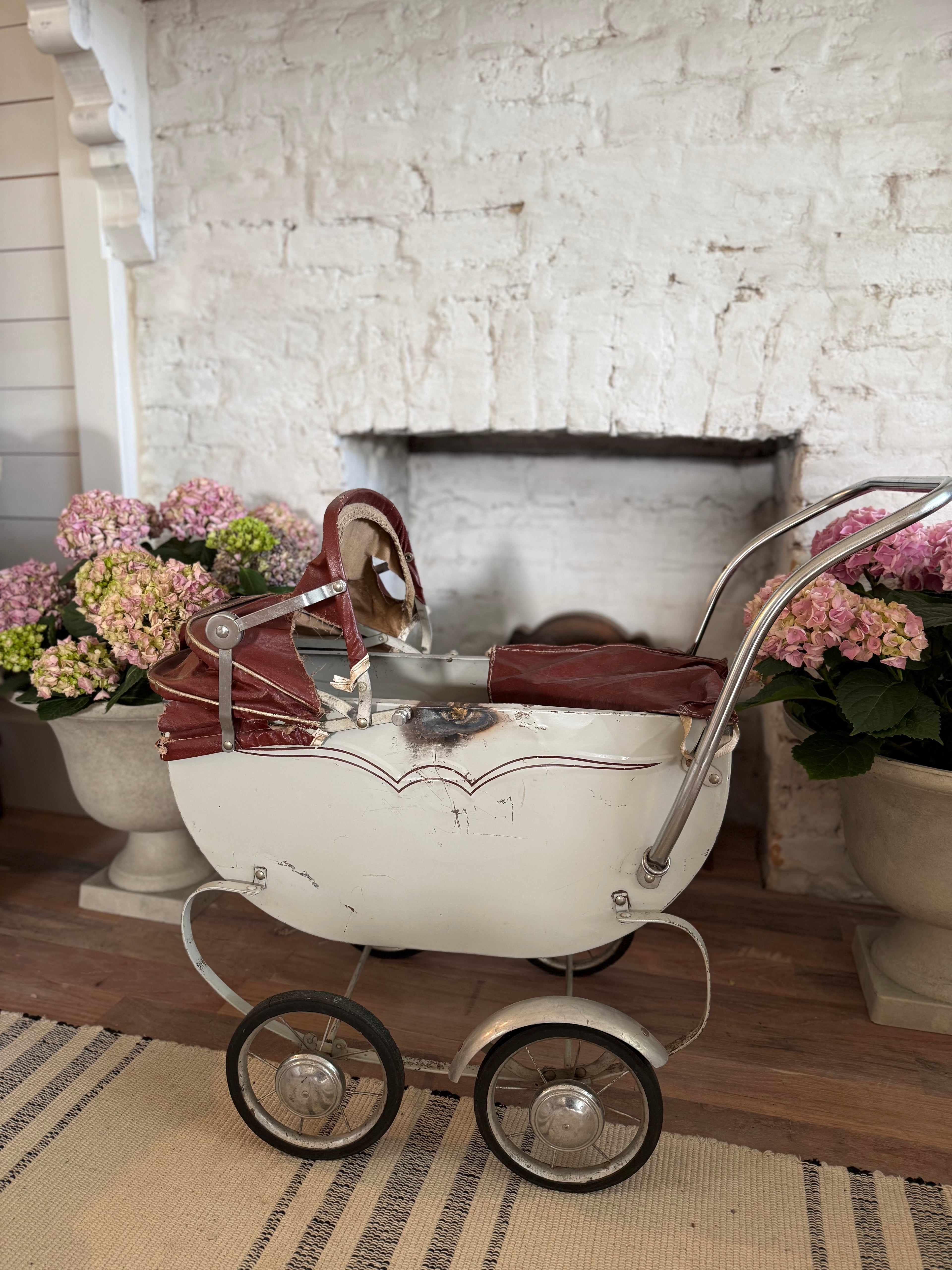 Vintage Doll Pram - as is shade is ripped