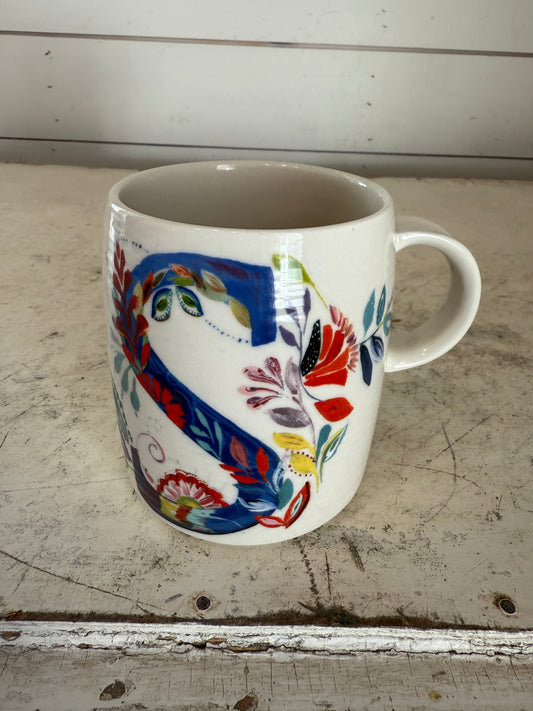 Anthropologie Starla M. Halfmann Petal Palette S Letter Initial Monogram Mug