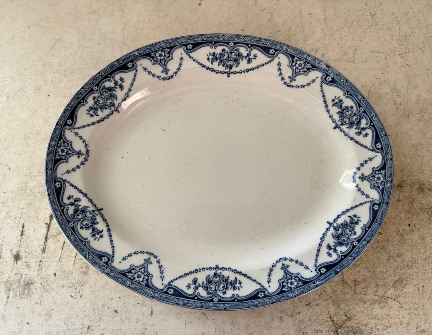 Vintage Universal Serving Plate Platter Blue White 12 x 10 in