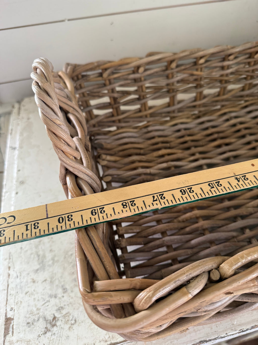 Vintage Woven Thick Woven Rattan Greige Tray Basket