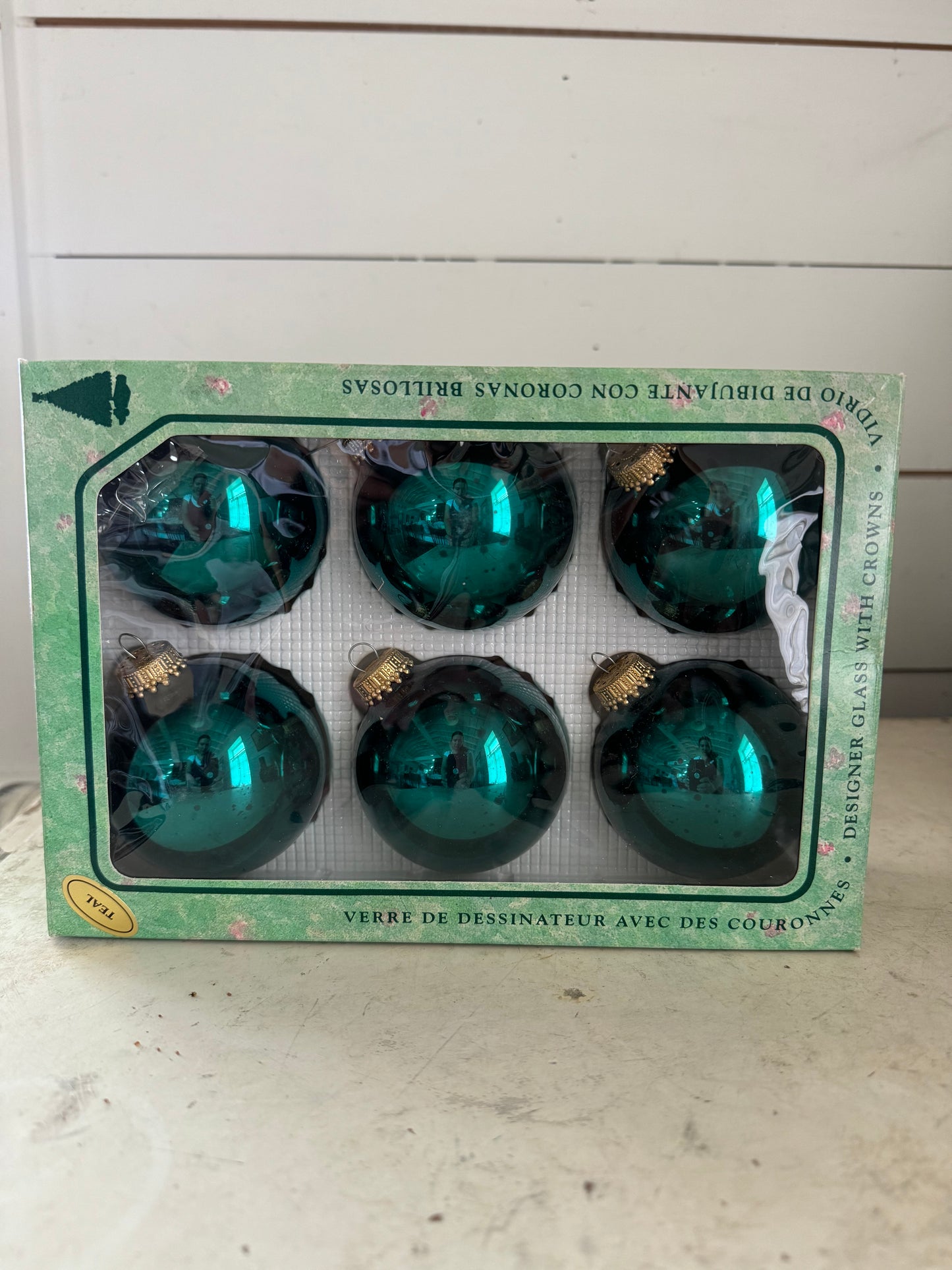 Set of 6 Vintage Teal Christmas Ball Ornaments