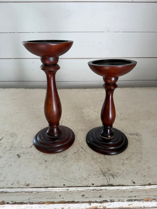 Set of 2 wood turned candlesticks - Will get makeover
