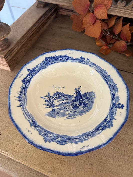 Antique Royal Doulton England blue white Norfolk windmill bowl - sold individually