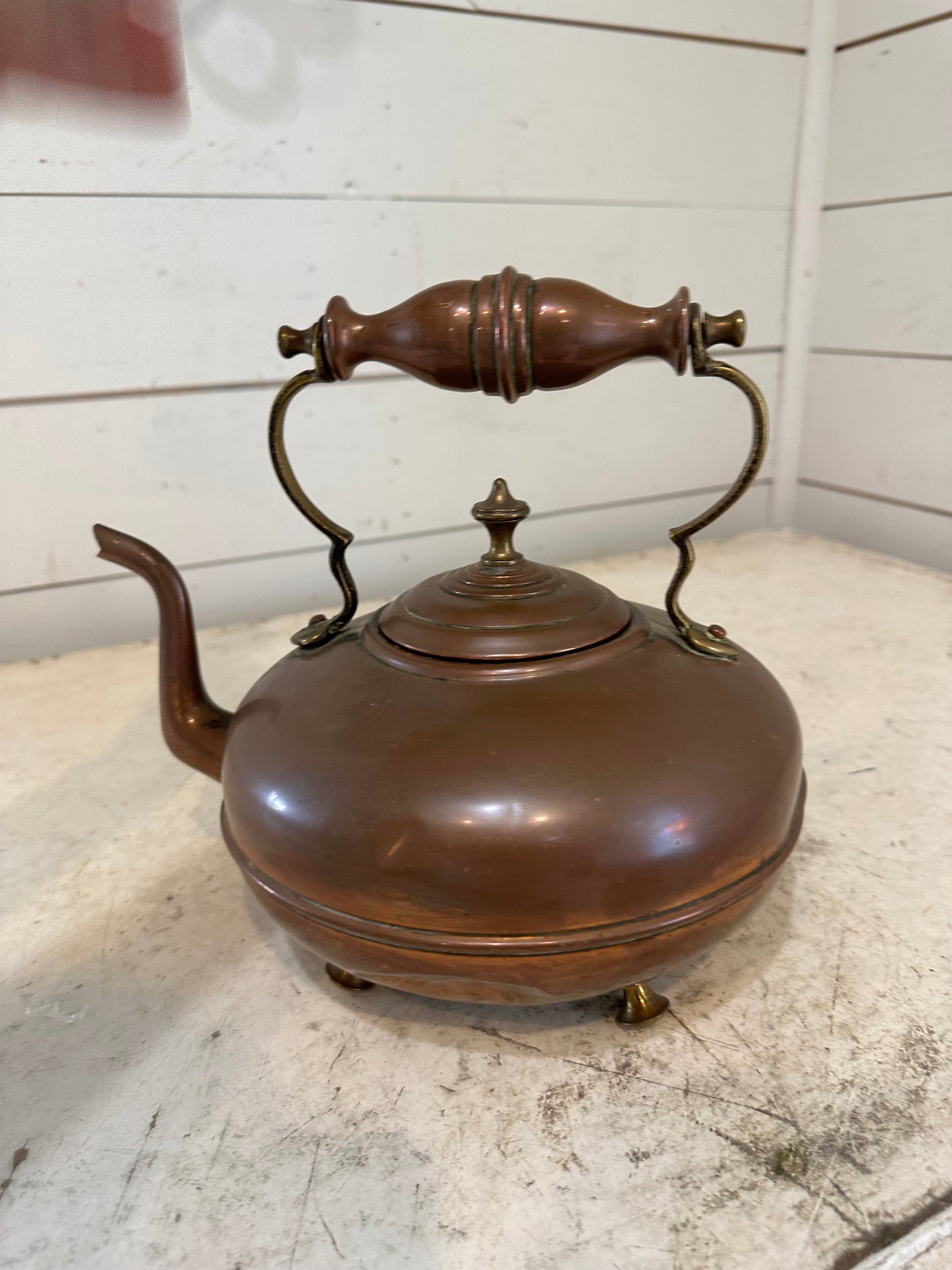 Antique Vintage Majestic Gooseneck Copper Teapot Kettle with feet