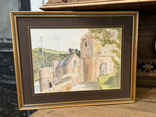 Dartmouth Castle & Church Original Water Color - Framed no glass