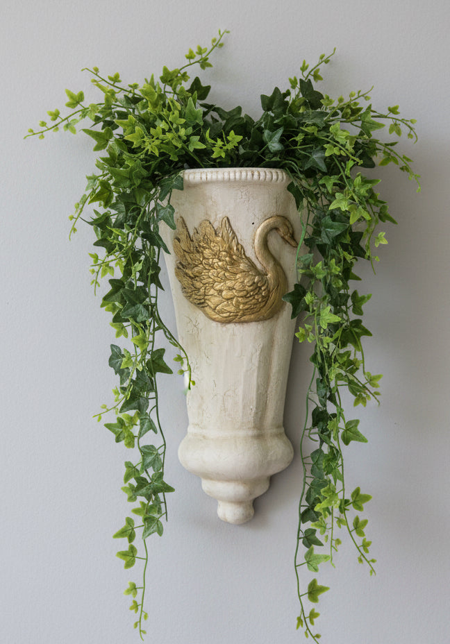 Ceramic Swan Wall Pocket - Greenery not included