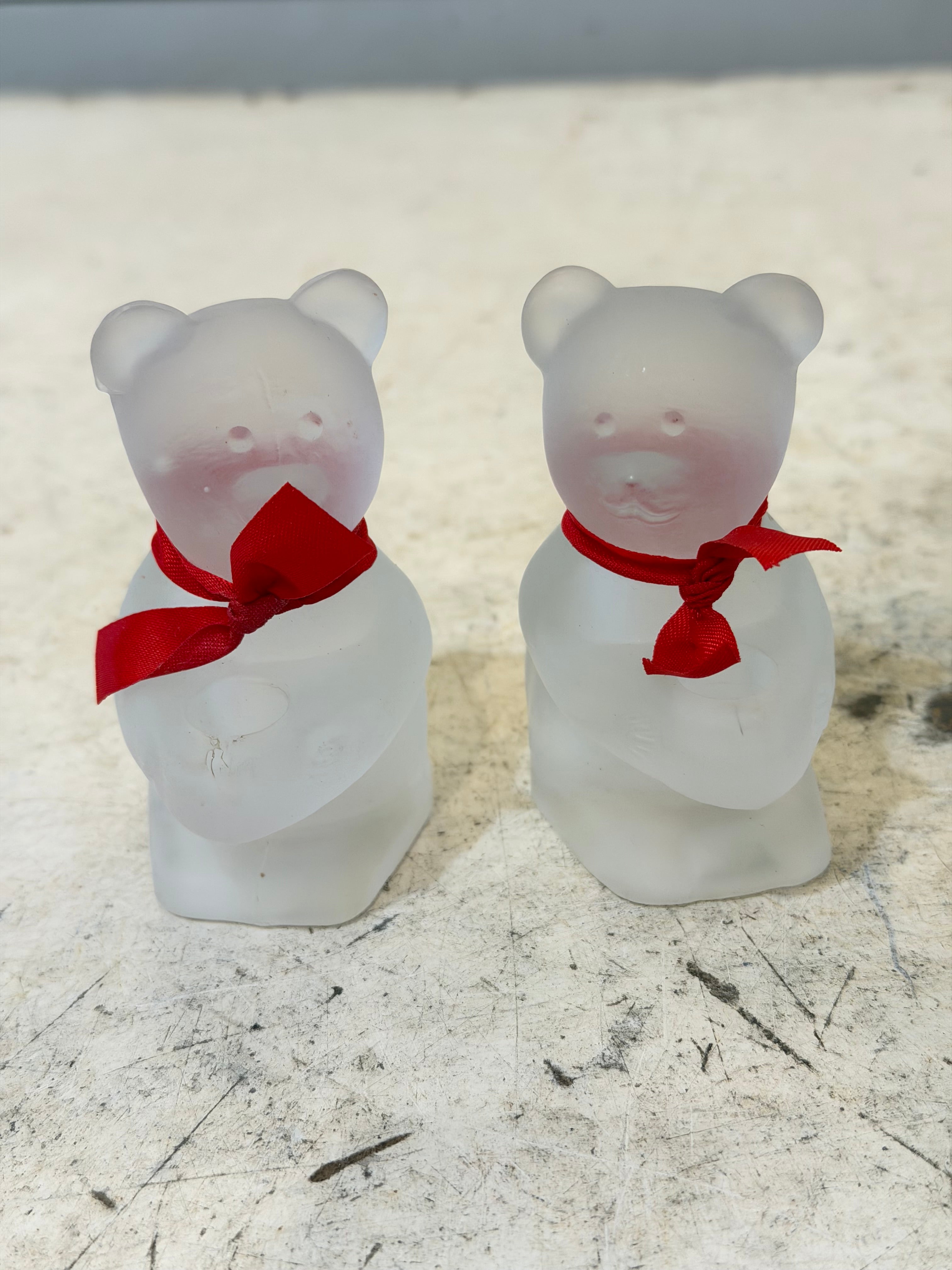 Frosted Glass Teddy Bear candle holders by R.O.C. Set