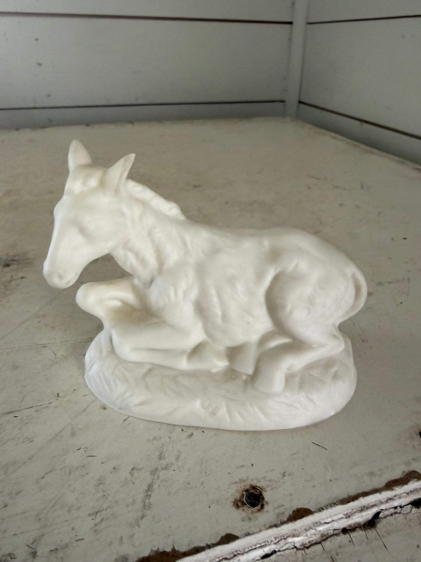 Vintage Atlantic Mold Unpainted Bisque Ceramic Nativity Figurine Donkey