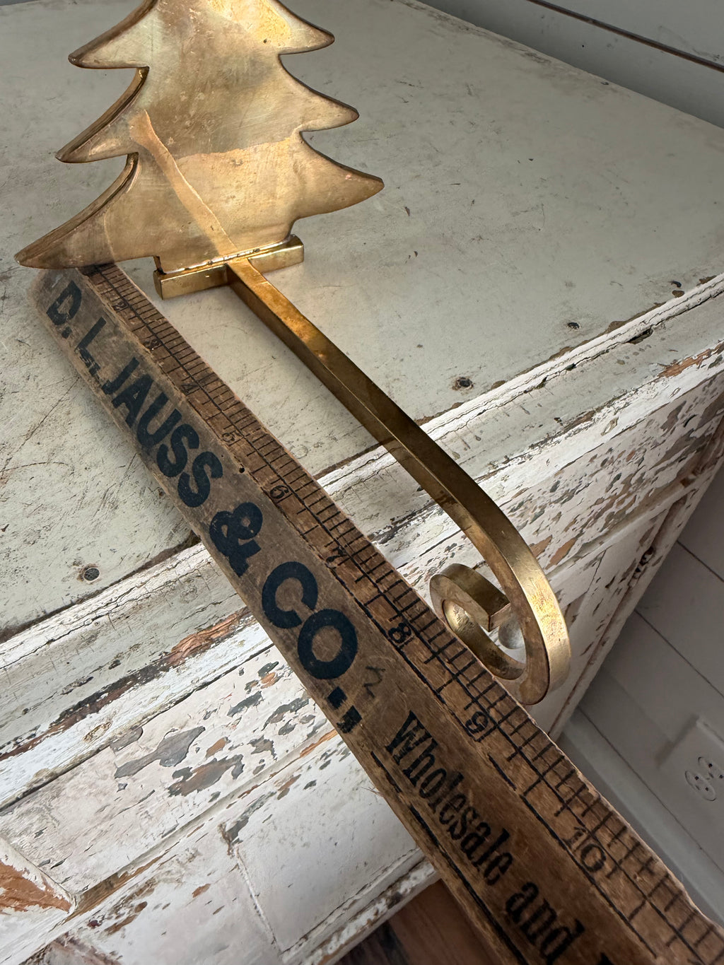 Vintage Solid Brass Christmas Tree Stocking Holder Long Arm