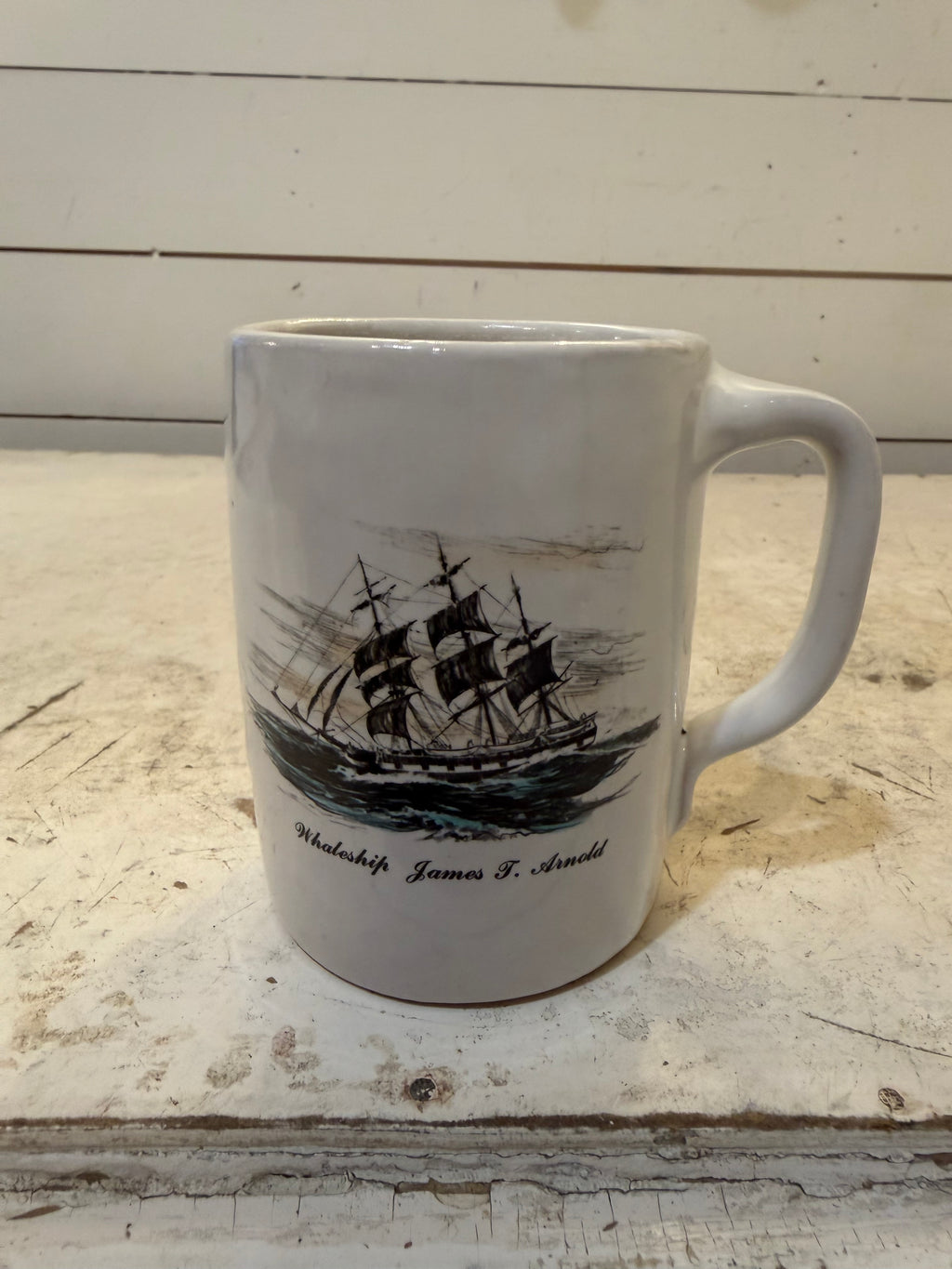 vintage ceramic mug whaleship James T. Arnold