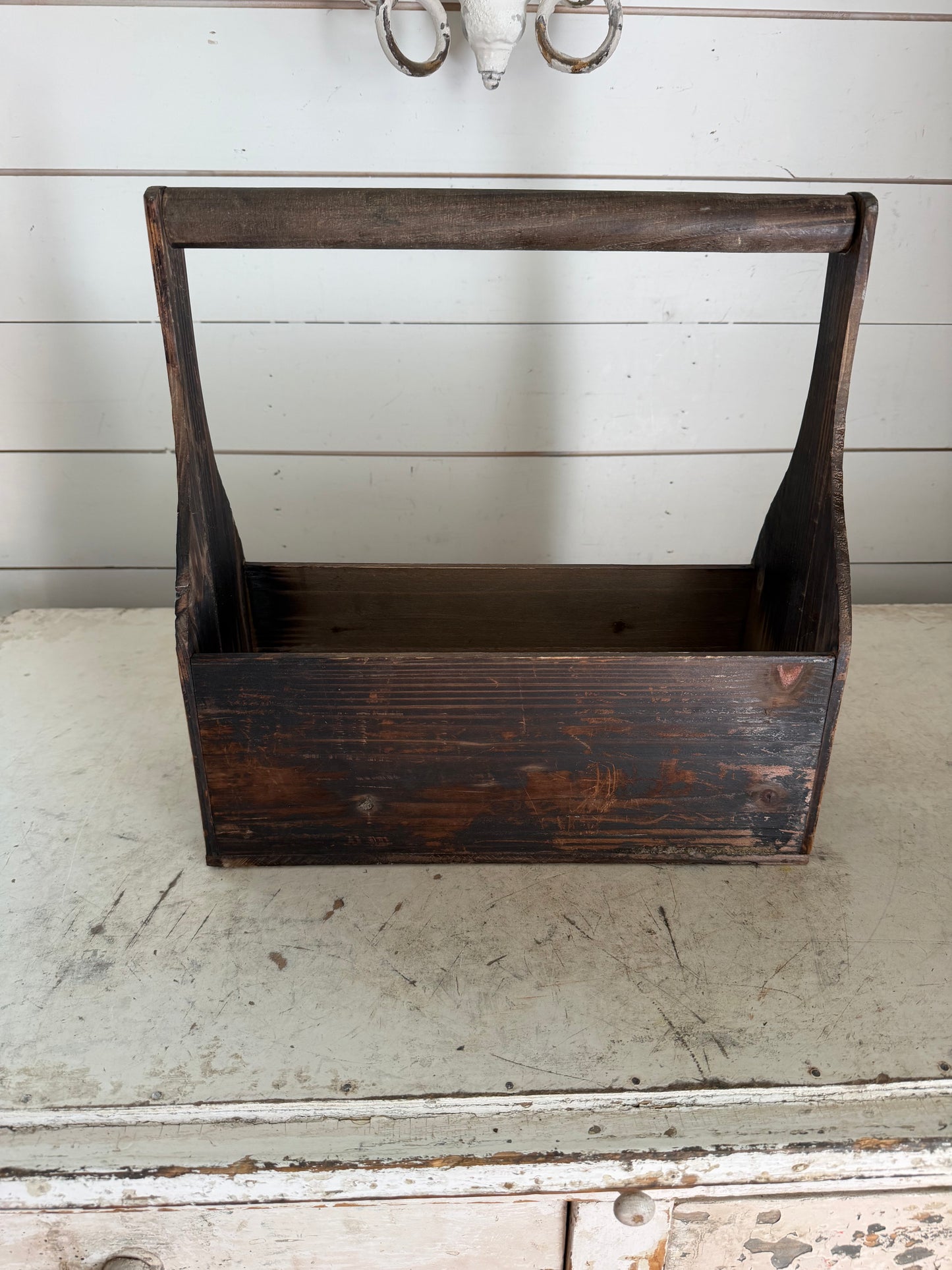 Rustic tall Handled Wood Tote - Will Get Makeover and jars