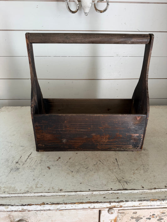 Rustic tall Handled Wood Tote - Will Get Makeover and jars