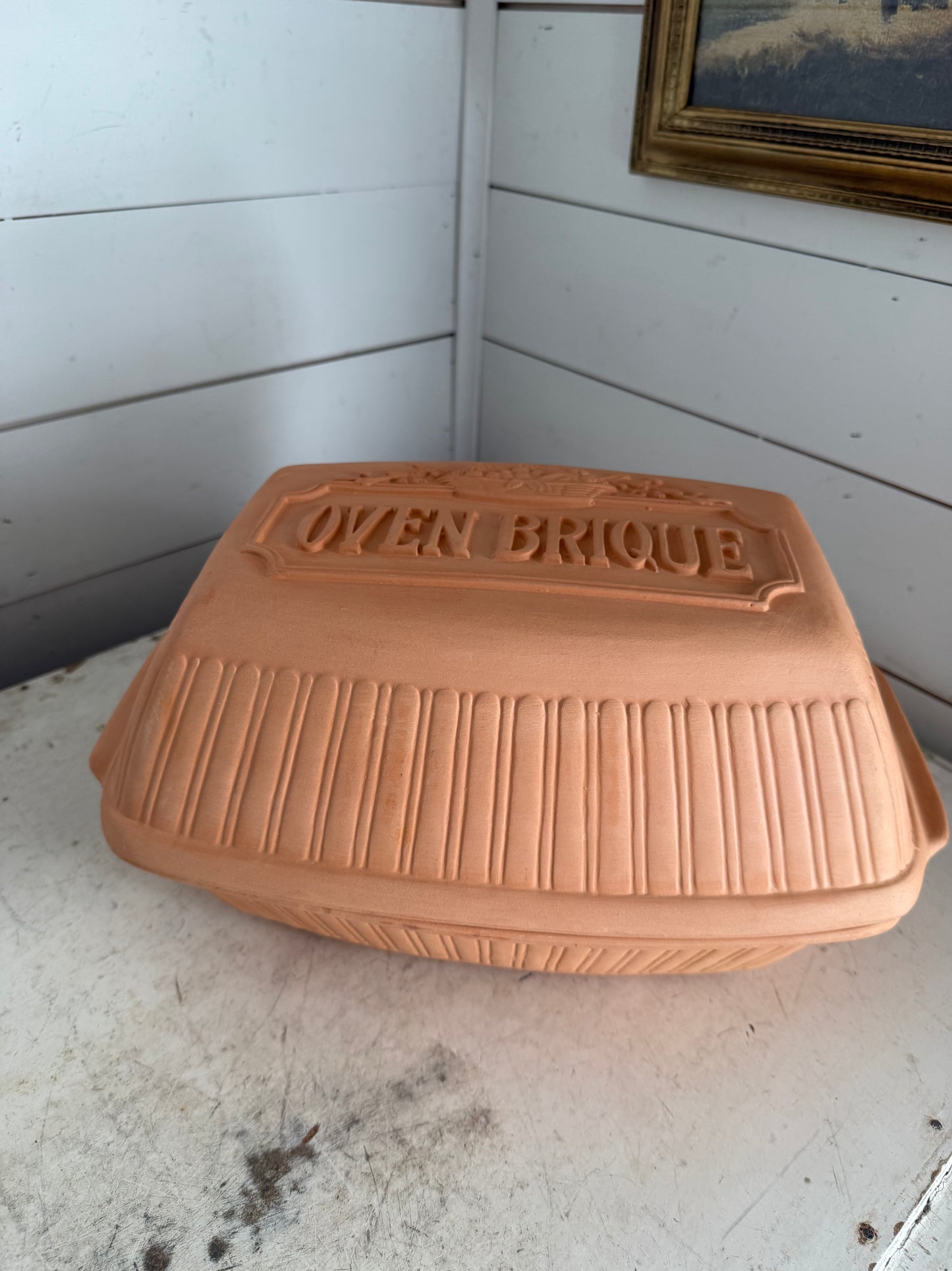 Vintage Oven Brique Nordic Ware 4 Qt Terracotta Clay Cooker Unglazed Stove Bake has chip