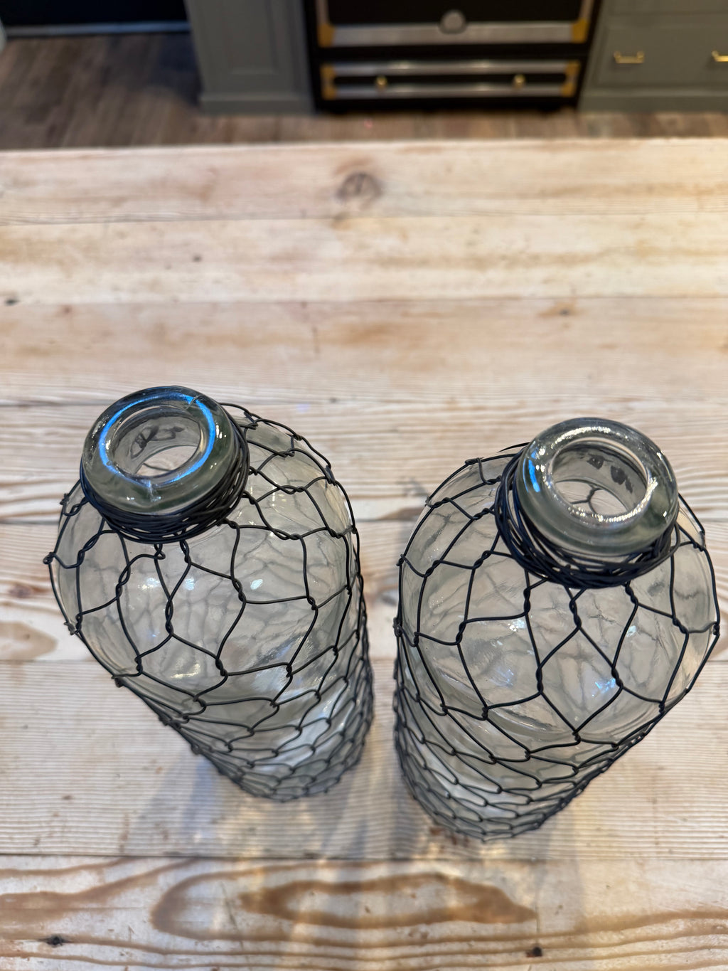 Bottle Farmhouse Style Vase With Chicken Wire Room Decor H 16.5" SOLD INDIVIDUALLY