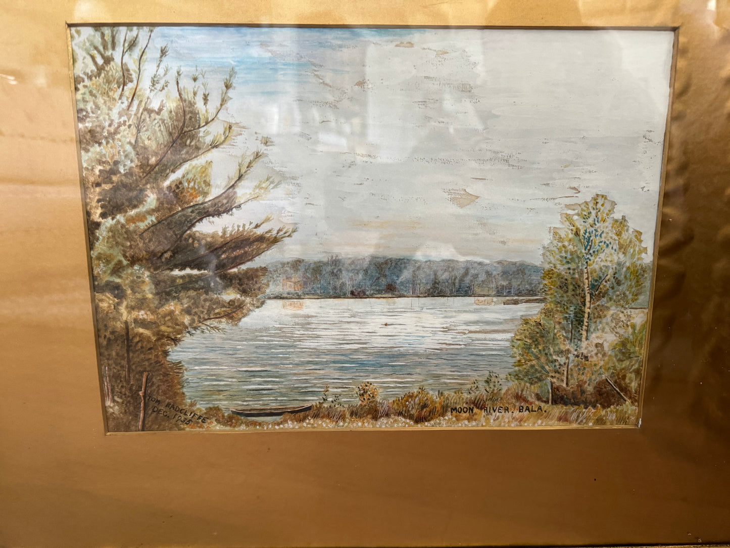 1935 Framed Watercolor Tom Radcliff - has water damage in matte as shown