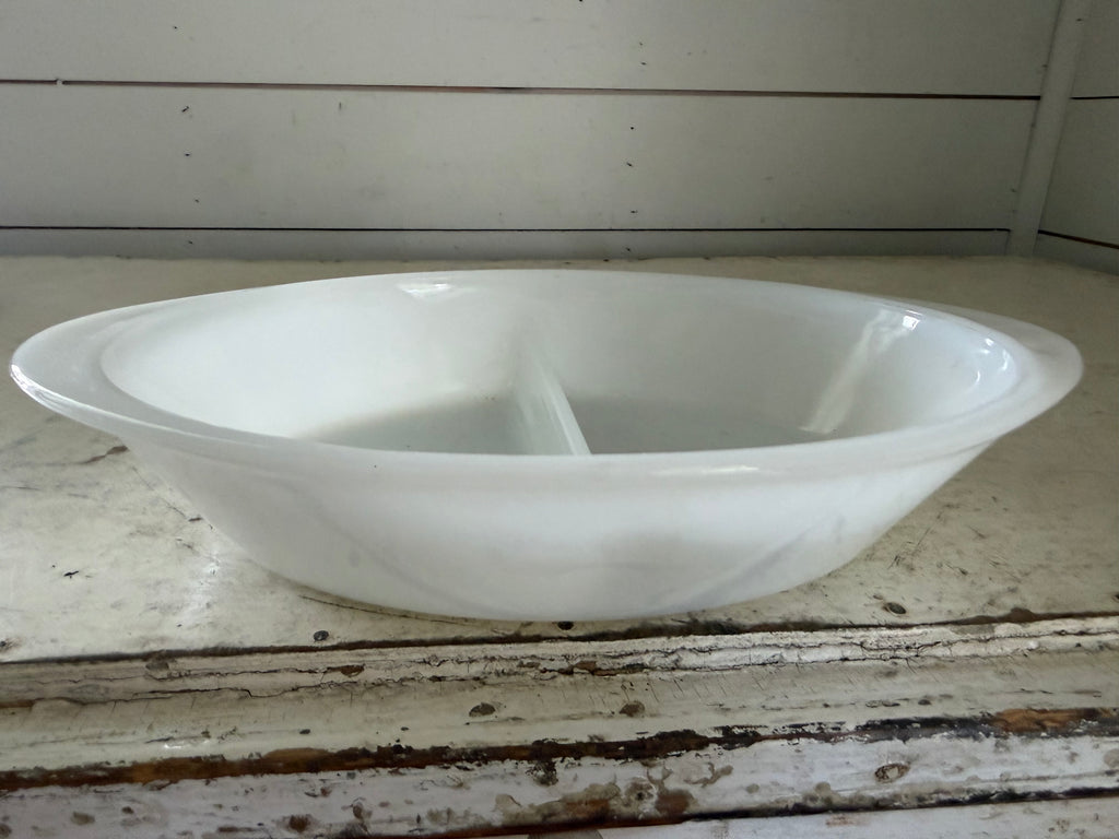 White milk class divided serving dish