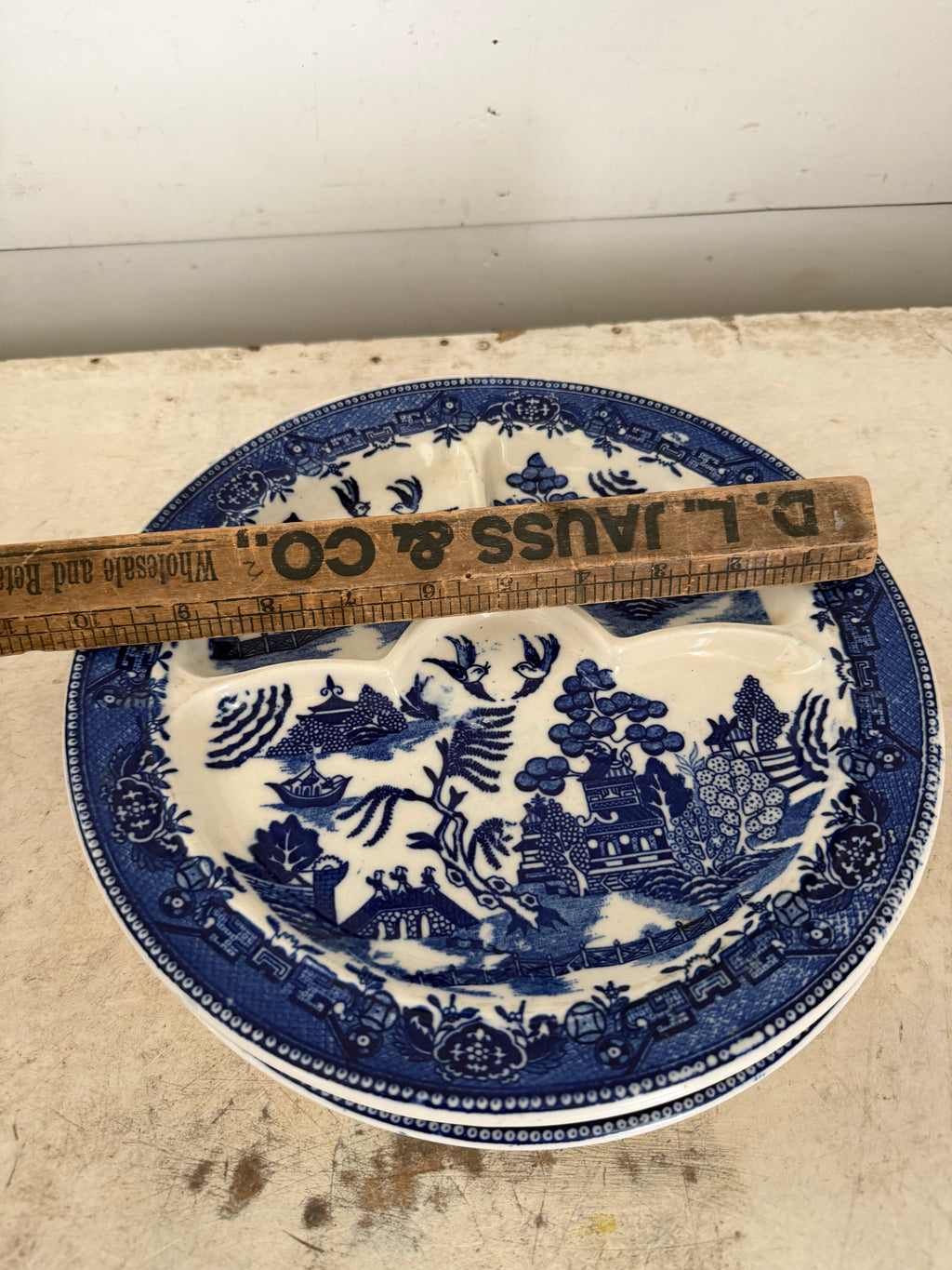 Vintage Moriyama Japan Blue Willow divided grill plate