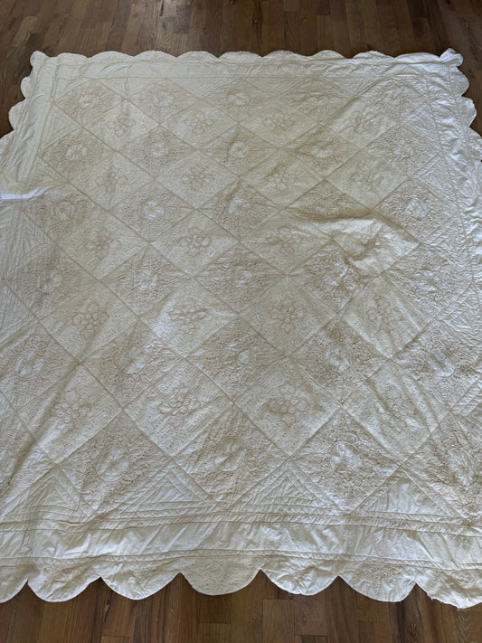 Shabby Battenburg Lace Quilt has imperfections as shown - Queen