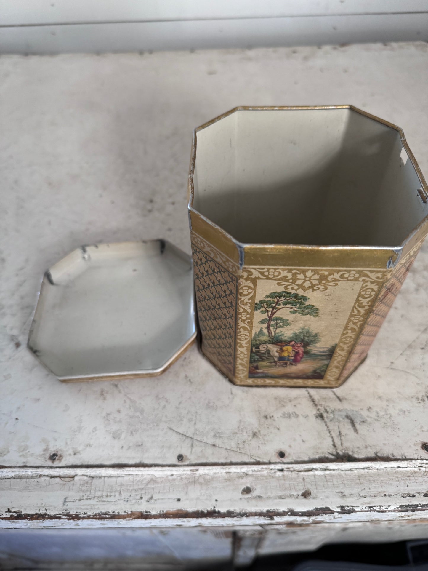 English Biscuit Tin With Romantic Scene