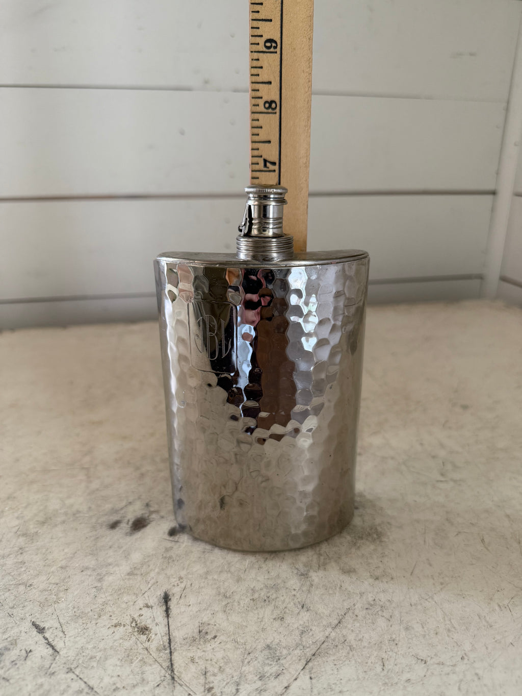 Vintage Hammered Metal Flask Curved Decanter 10 oz Tin Lined W Germany
