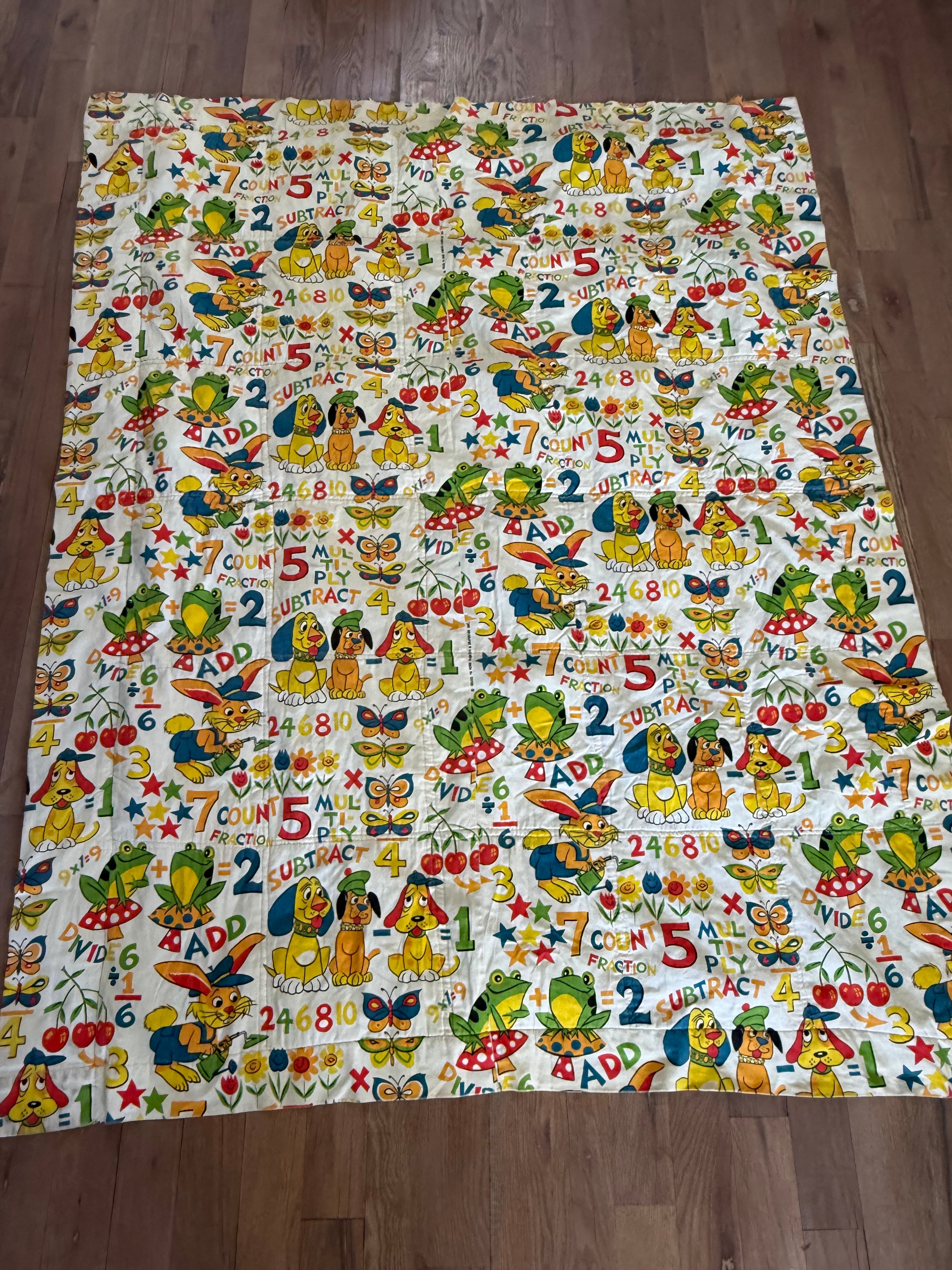 Twin Vintage 1970’s Baby Mathematic Quilt - hand painted on back