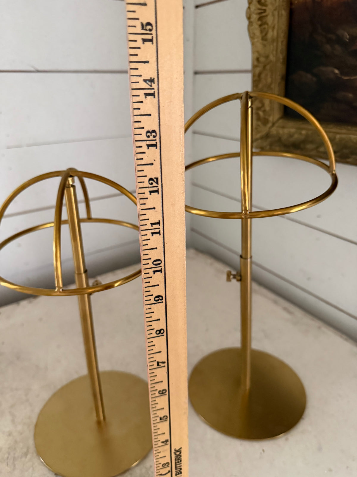 Set of two brass hat displays