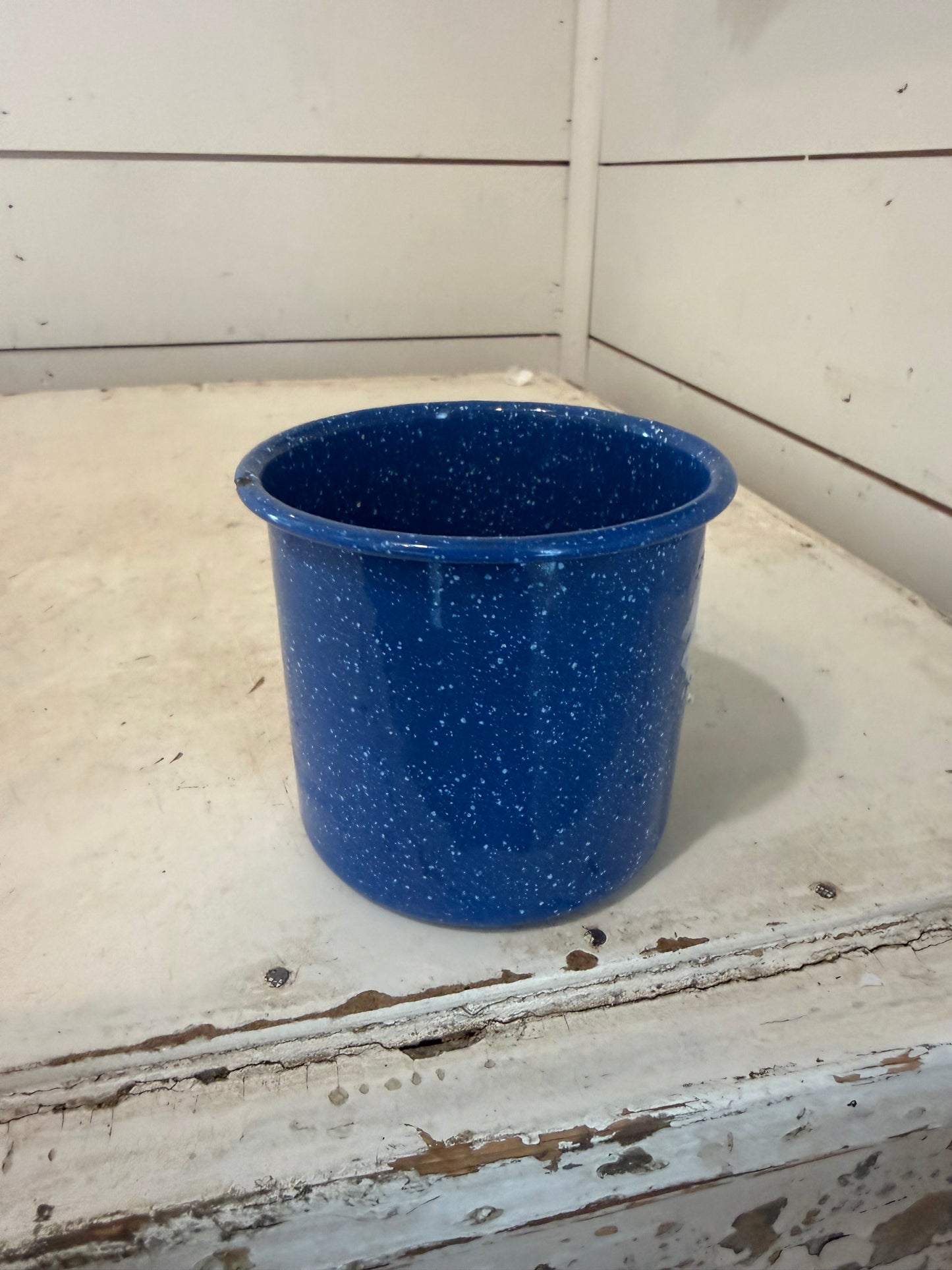 Blue speckled enamel mug