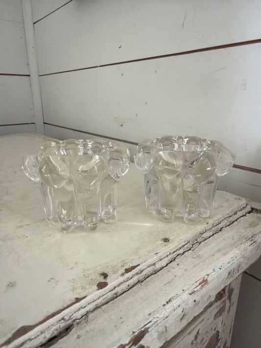 Vintage Reims French Glass Candle Holder Set