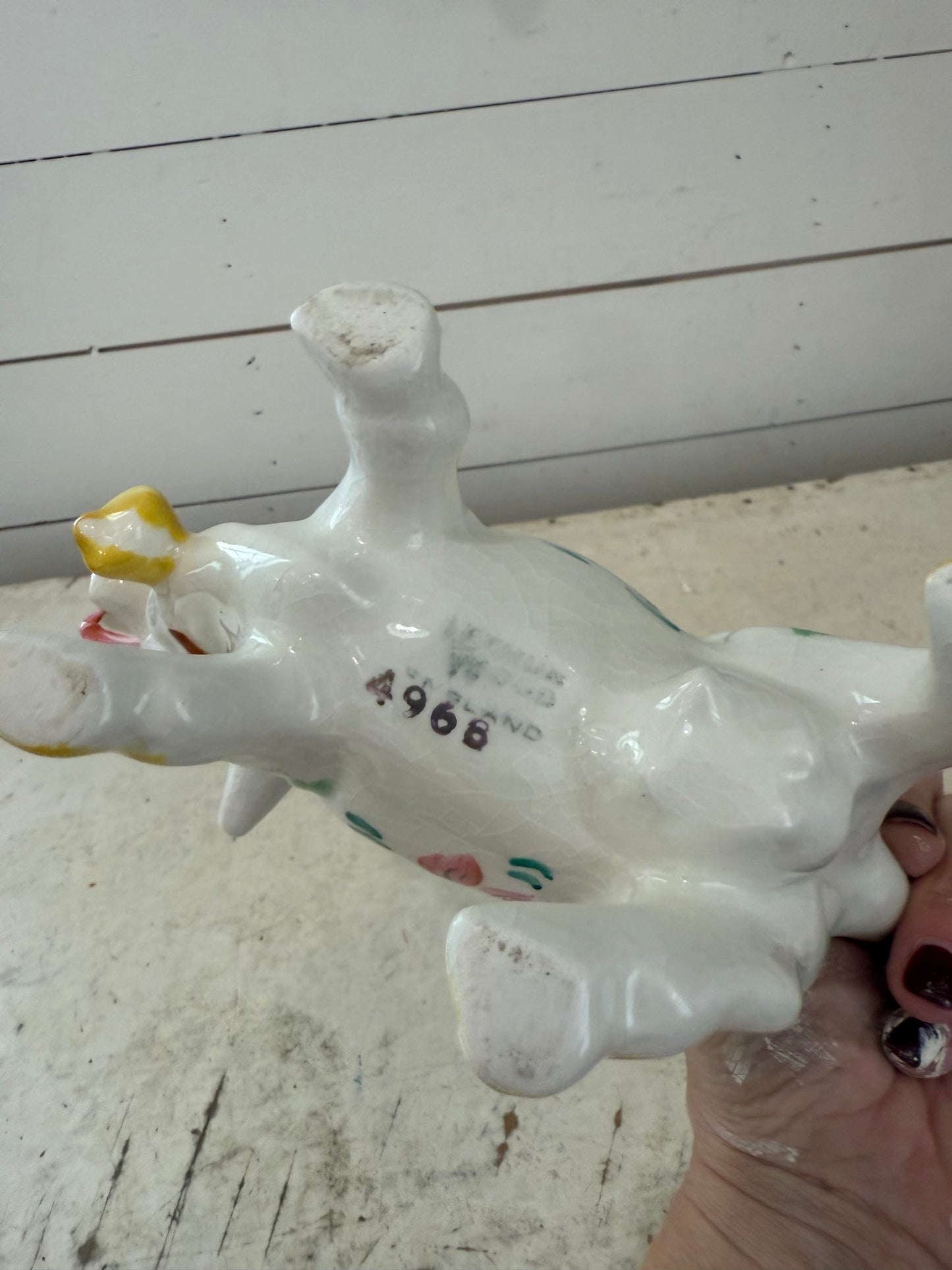 VINTAGE ARTHUR WOODS Ceramic Creamer White with Hand Painted Floral Design