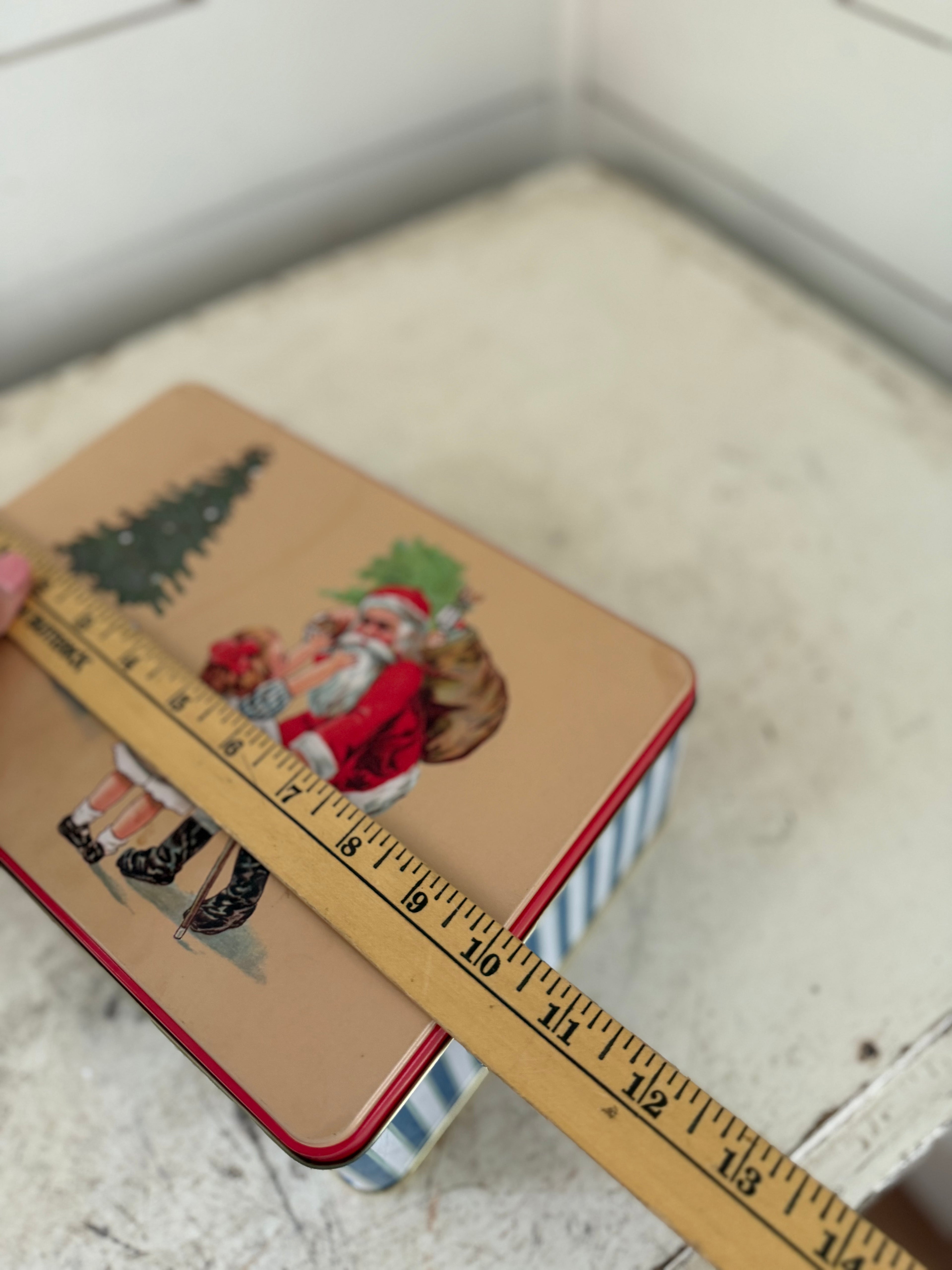 Striped Christmas Tin With Santa